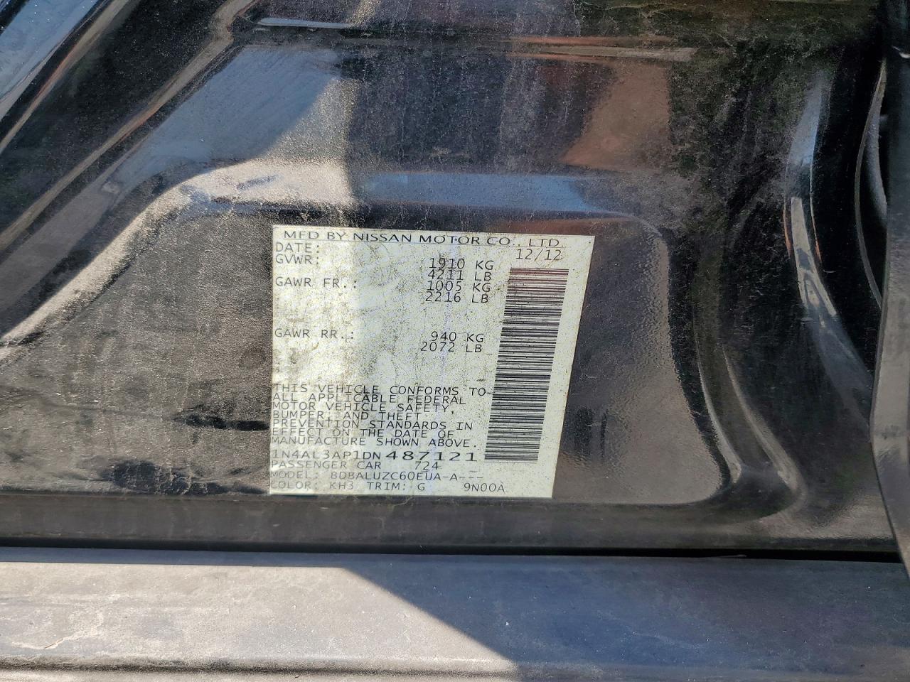 2013 Nissan Altima 2.5 Black vin: 1N4AL3AP1DN487121