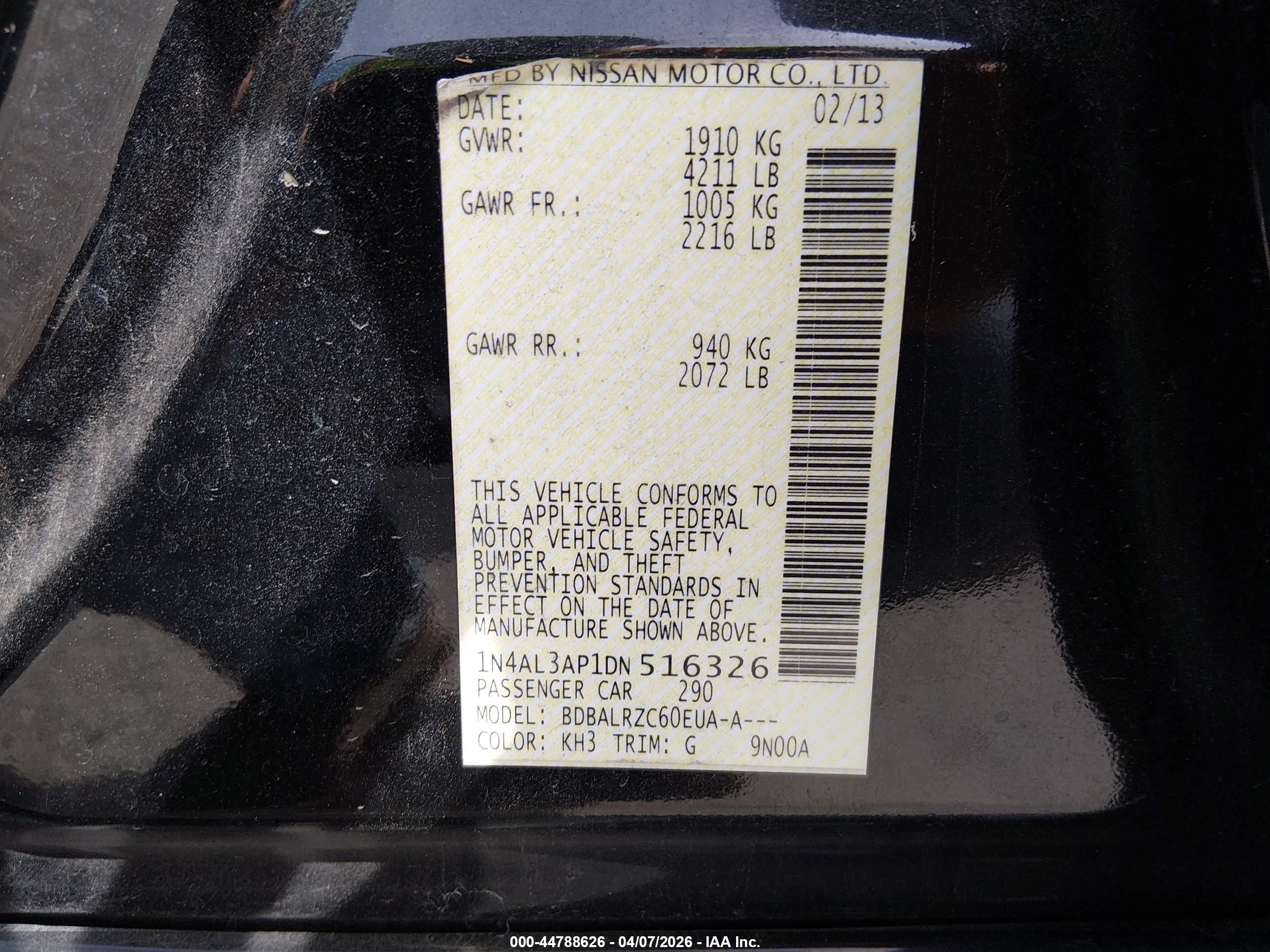 2013 Nissan Altima 2.5 S Black vin: 1N4AL3AP1DN516326