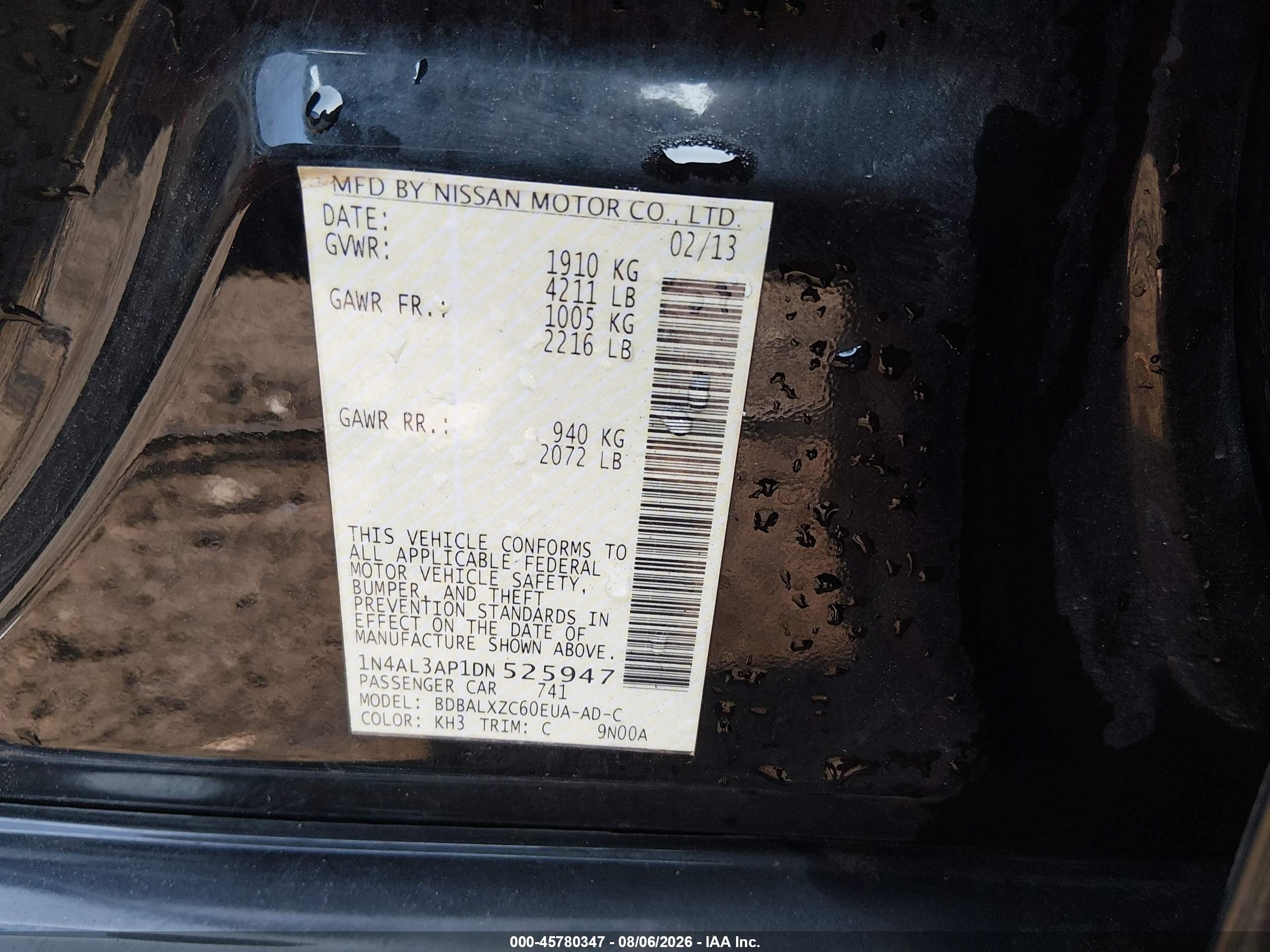 2013 Nissan Altima 2.5 Sl Black vin: 1N4AL3AP1DN525947