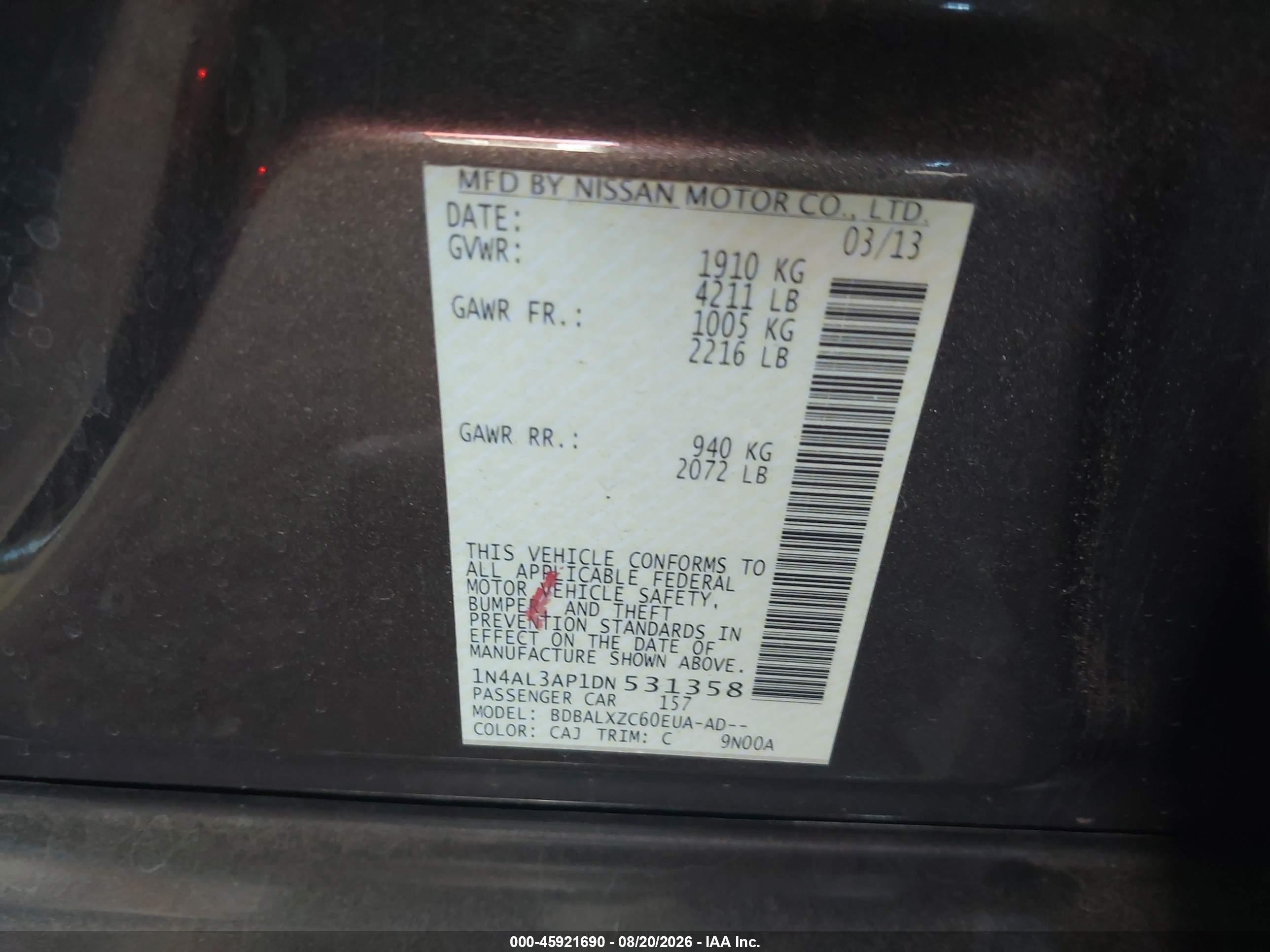2013 Nissan Altima 2.5 Sl Brown vin: 1N4AL3AP1DN531358