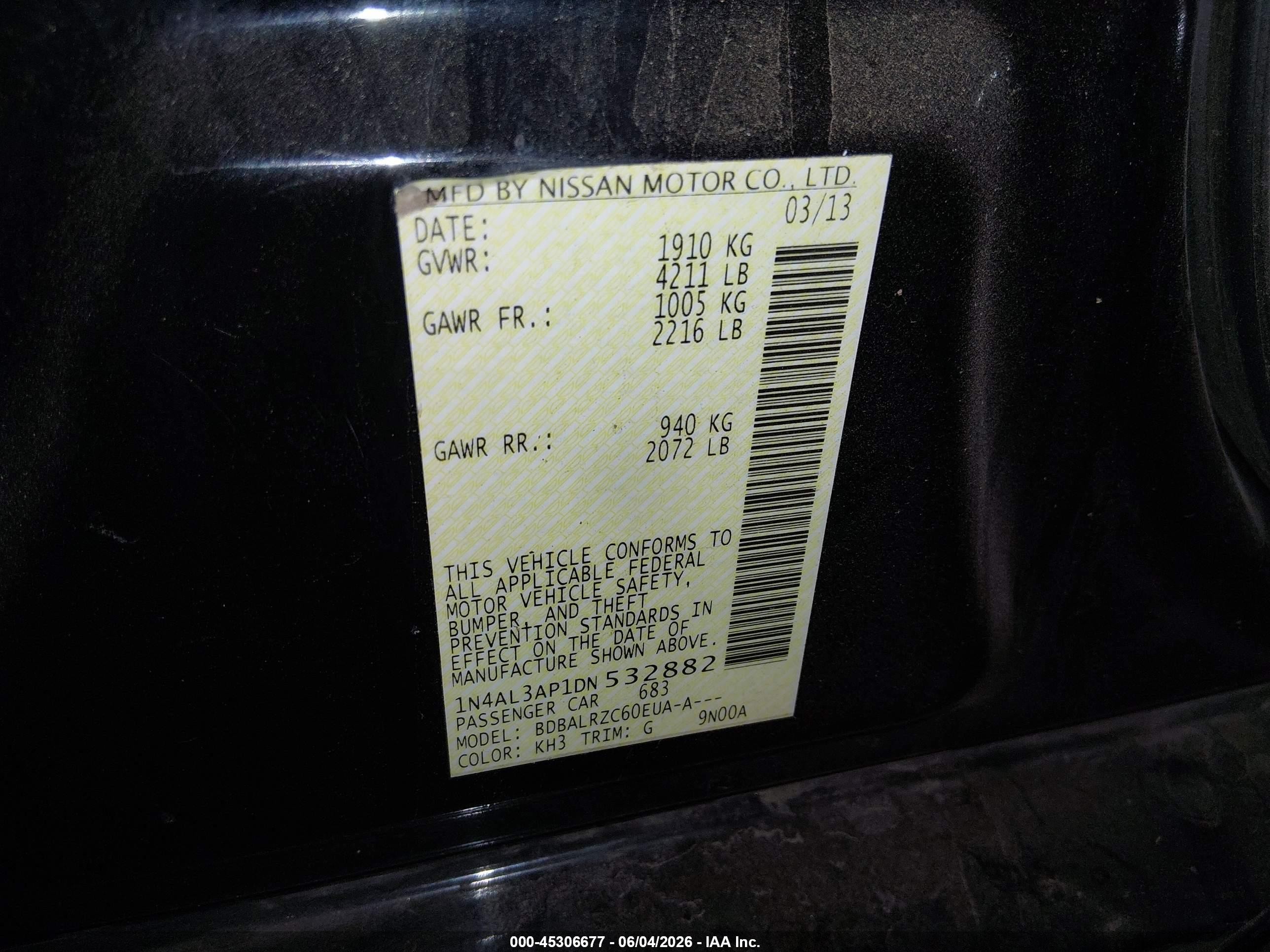 2013 Nissan Altima 2.5 S Black vin: 1N4AL3AP1DN532882