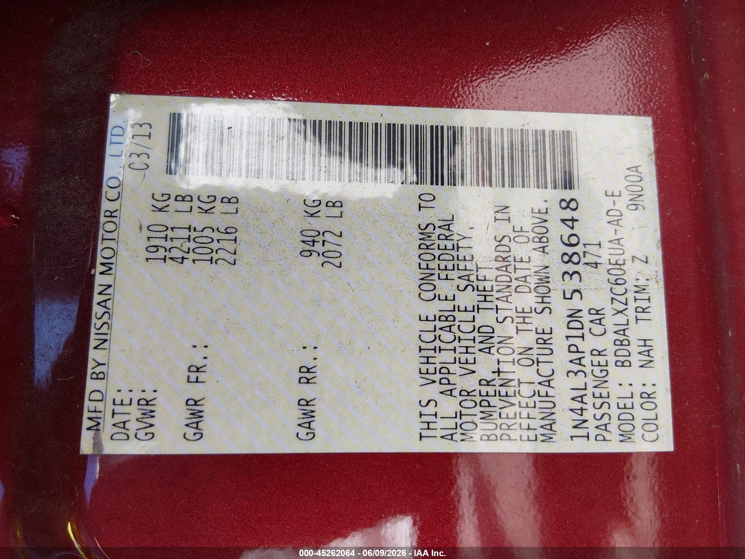 2013 Nissan Altima 2.5 Sl Red vin: 1N4AL3AP1DN538648