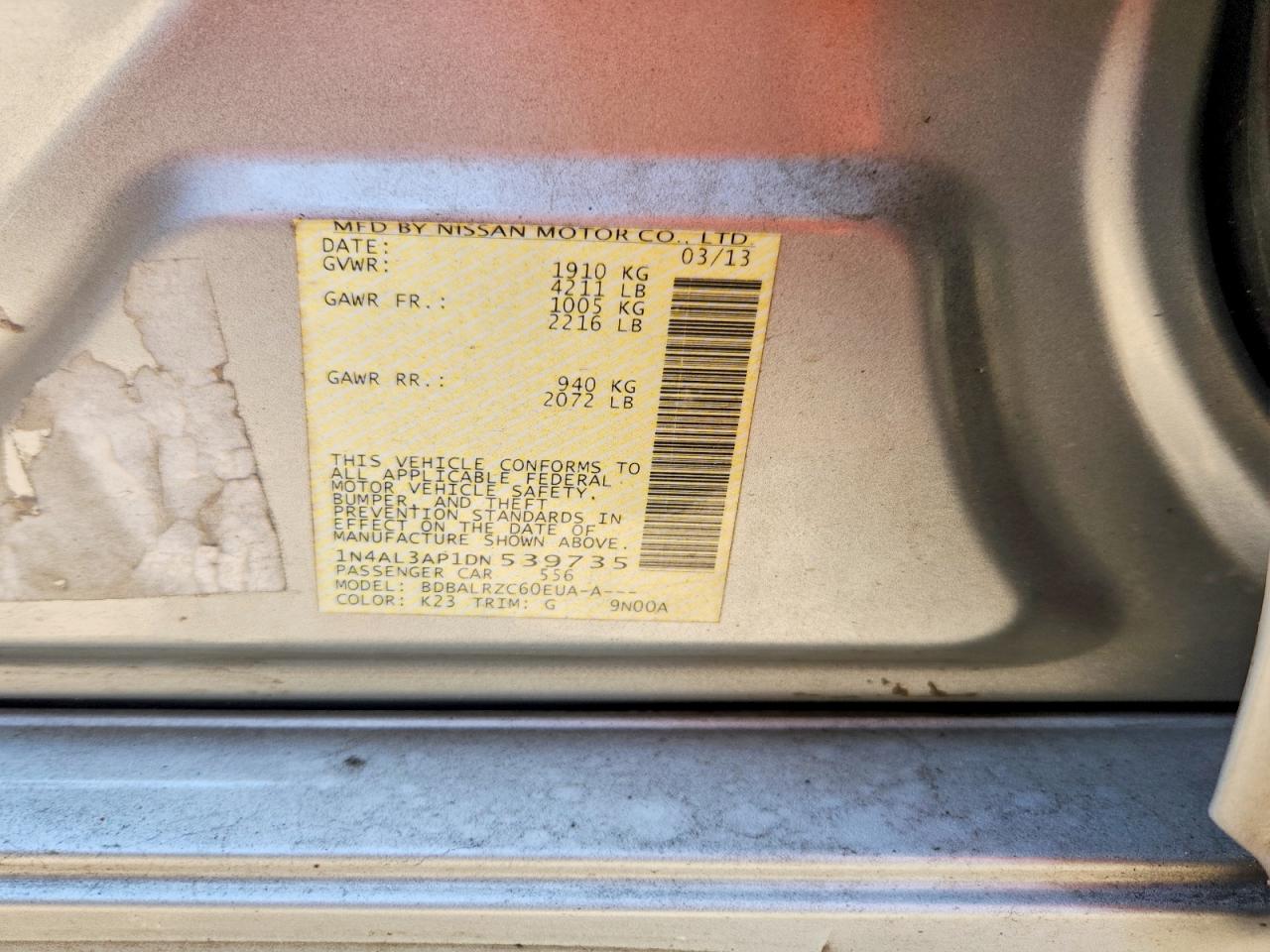 2013 Nissan Altima 2.5 Серебряный vin: 1N4AL3AP1DN539735