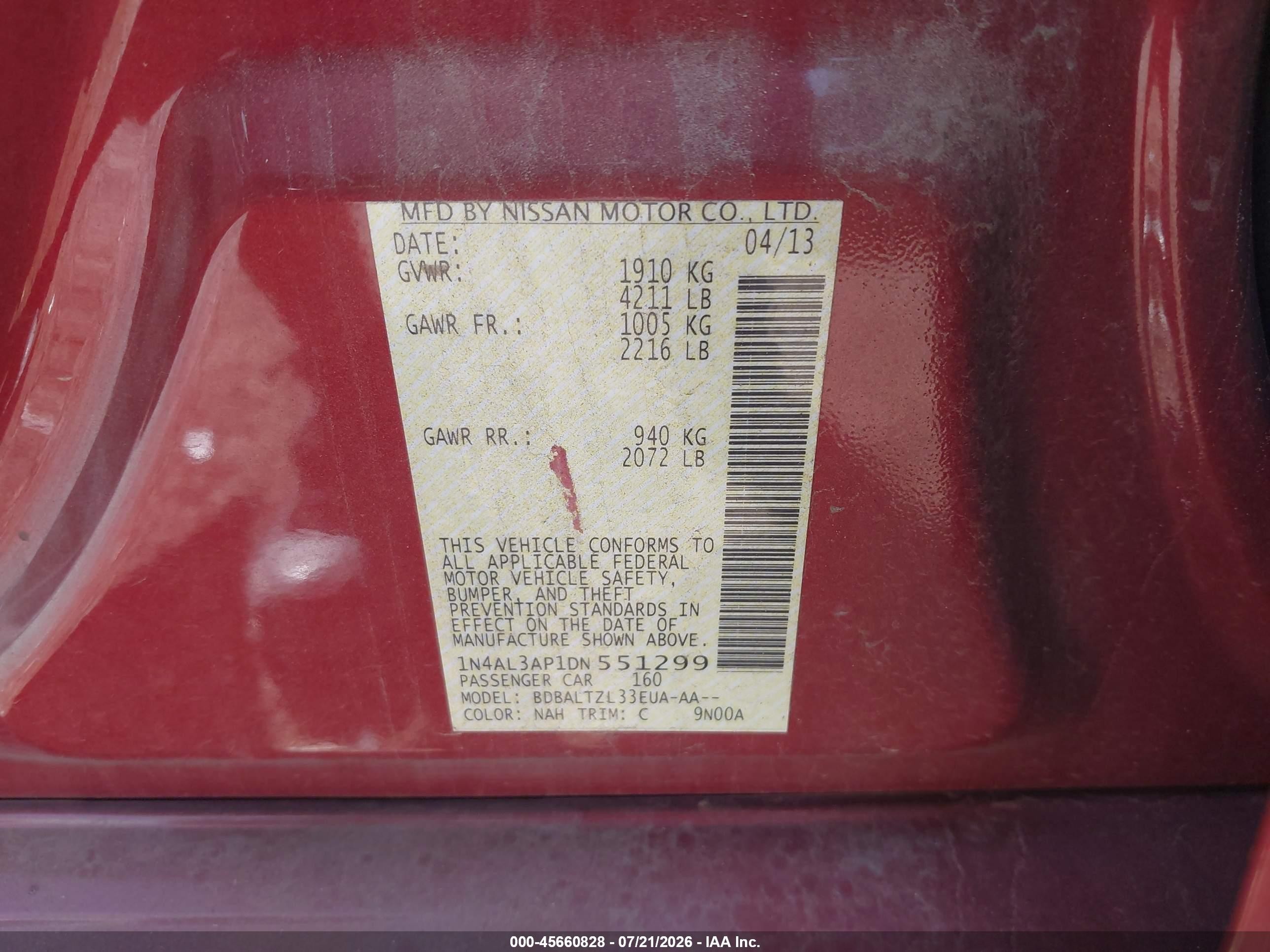 2013 Nissan Altima 2.5 Sv Burgundy vin: 1N4AL3AP1DN551299