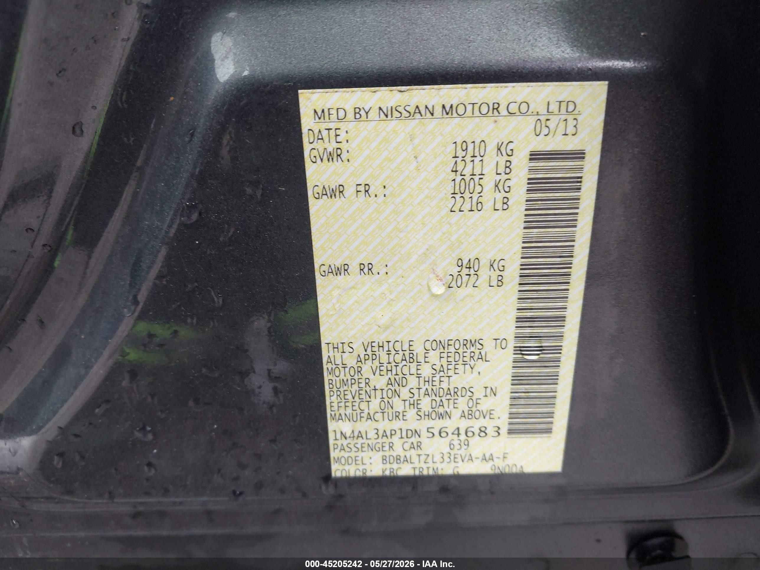 2013 Nissan Altima 2.5 Sv Blue vin: 1N4AL3AP1DN564683