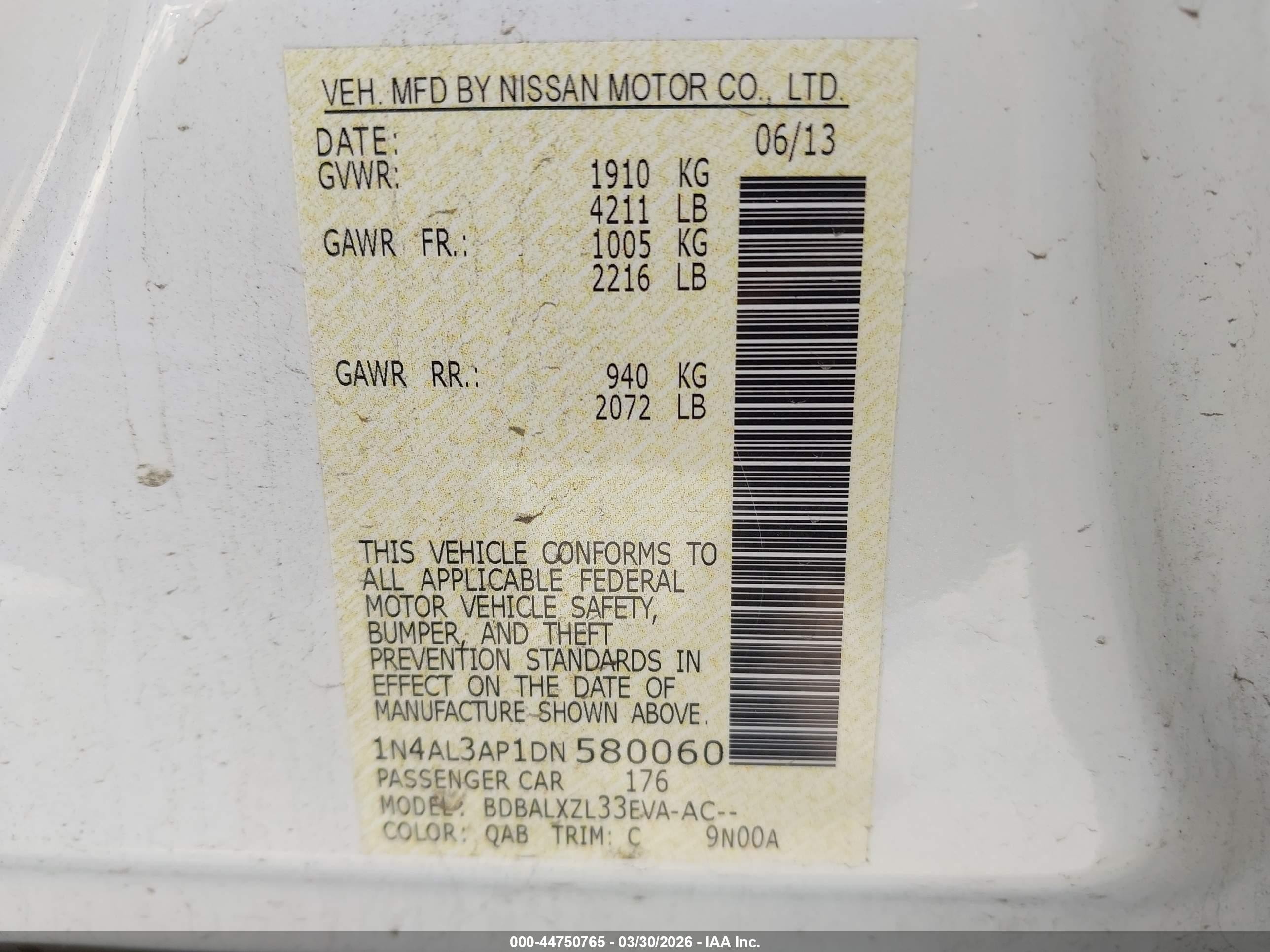 2013 Nissan Altima 2.5 Sl White vin: 1N4AL3AP1DN580060
