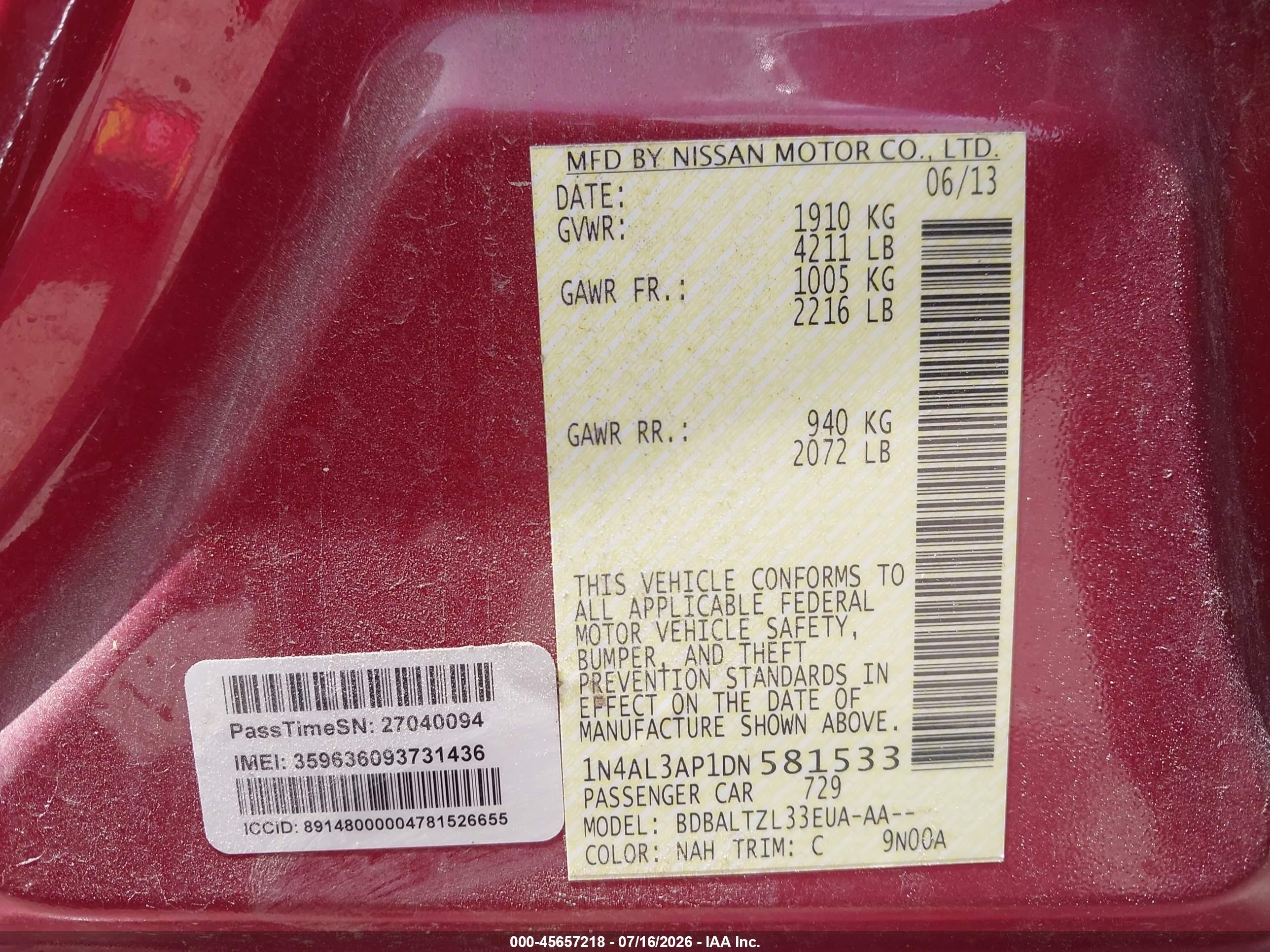 2013 Nissan Altima 2.5 Sv Red vin: 1N4AL3AP1DN581533