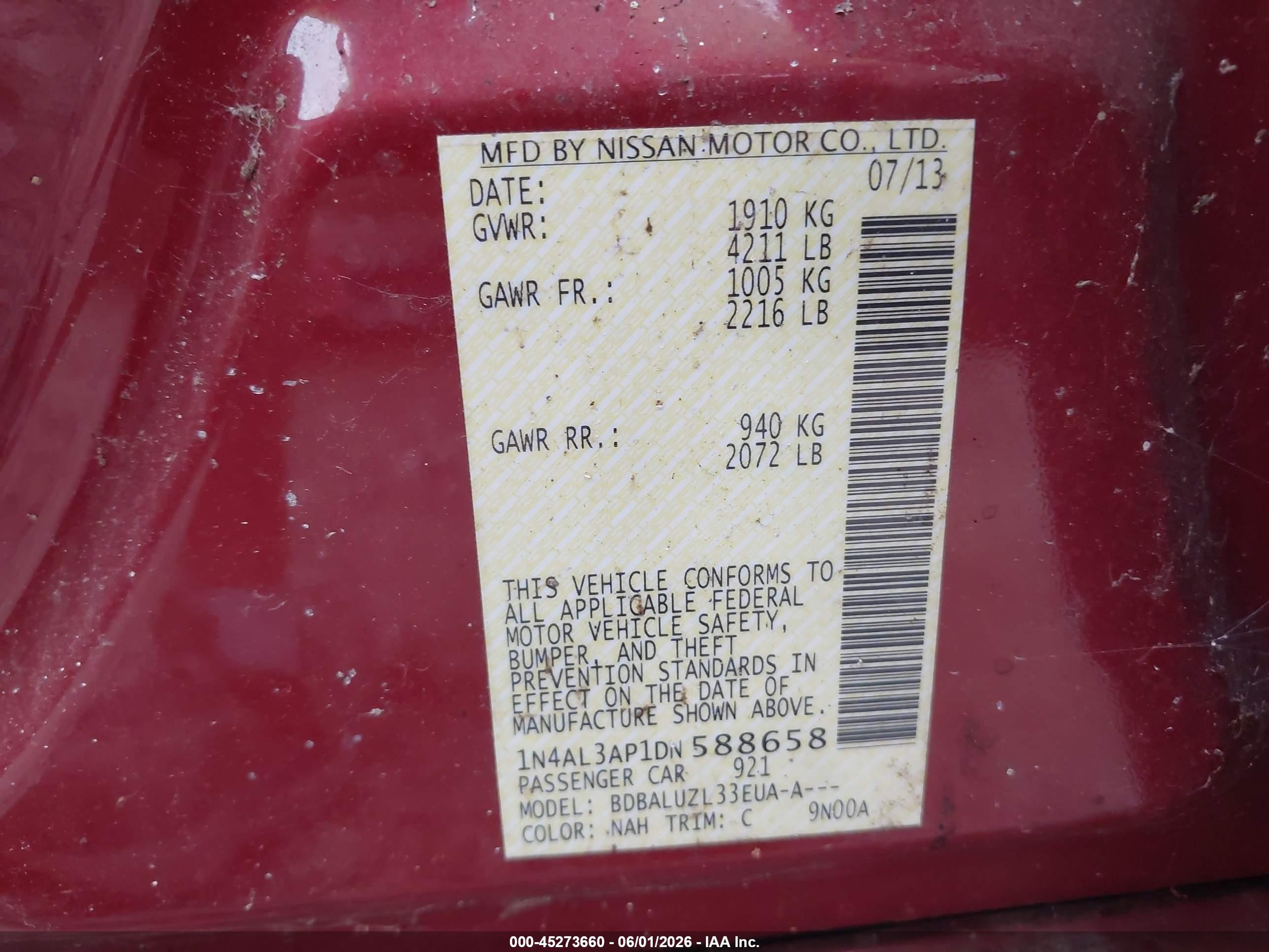 2013 Nissan Altima 2.5 Sv Red vin: 1N4AL3AP1DN588658