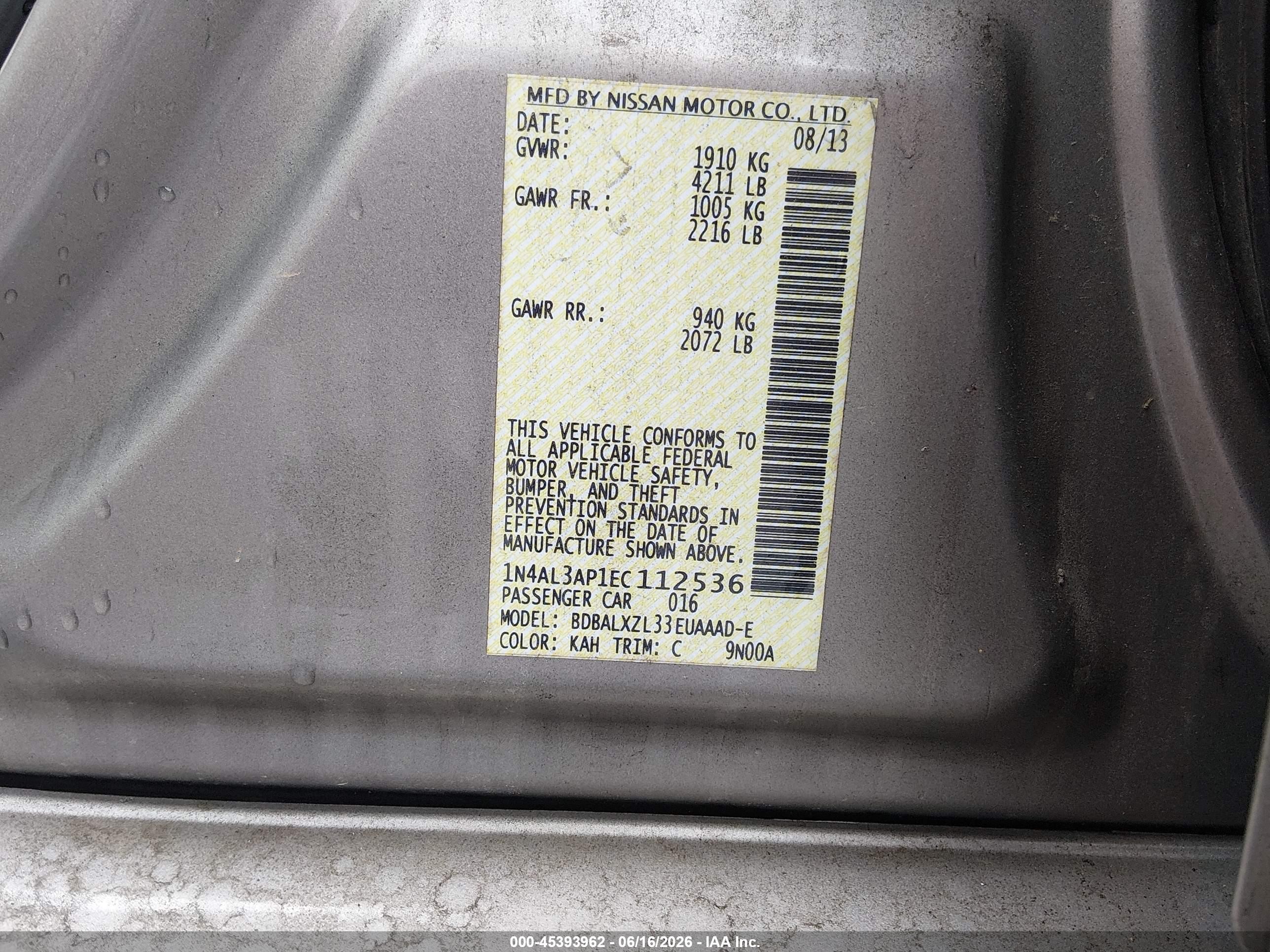 2014 Nissan Altima 2.5 Sl Beige vin: 1N4AL3AP1EC112536