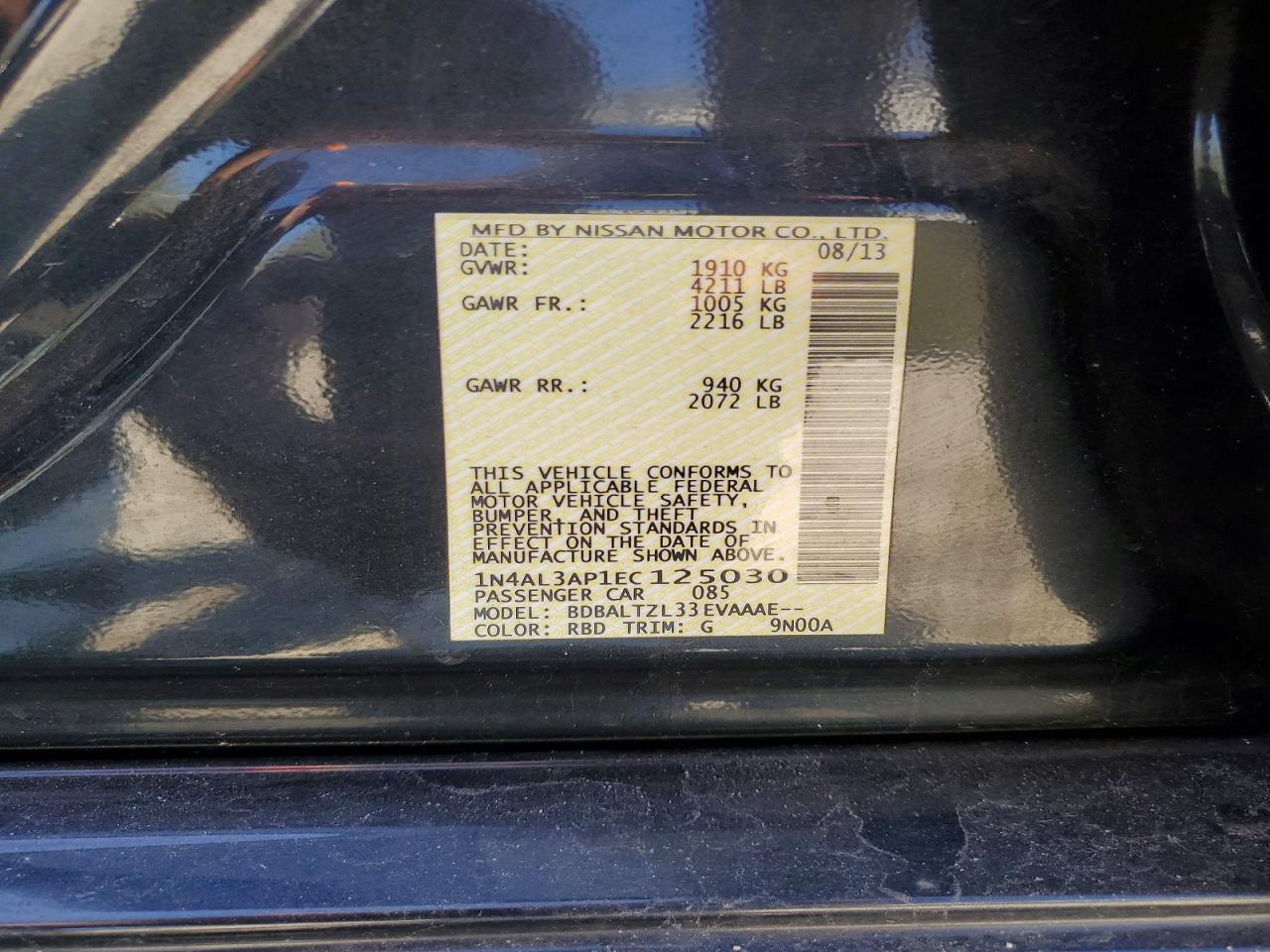 2014 Nissan Altima 2.5 Sv Black vin: 1N4AL3AP1EC125030
