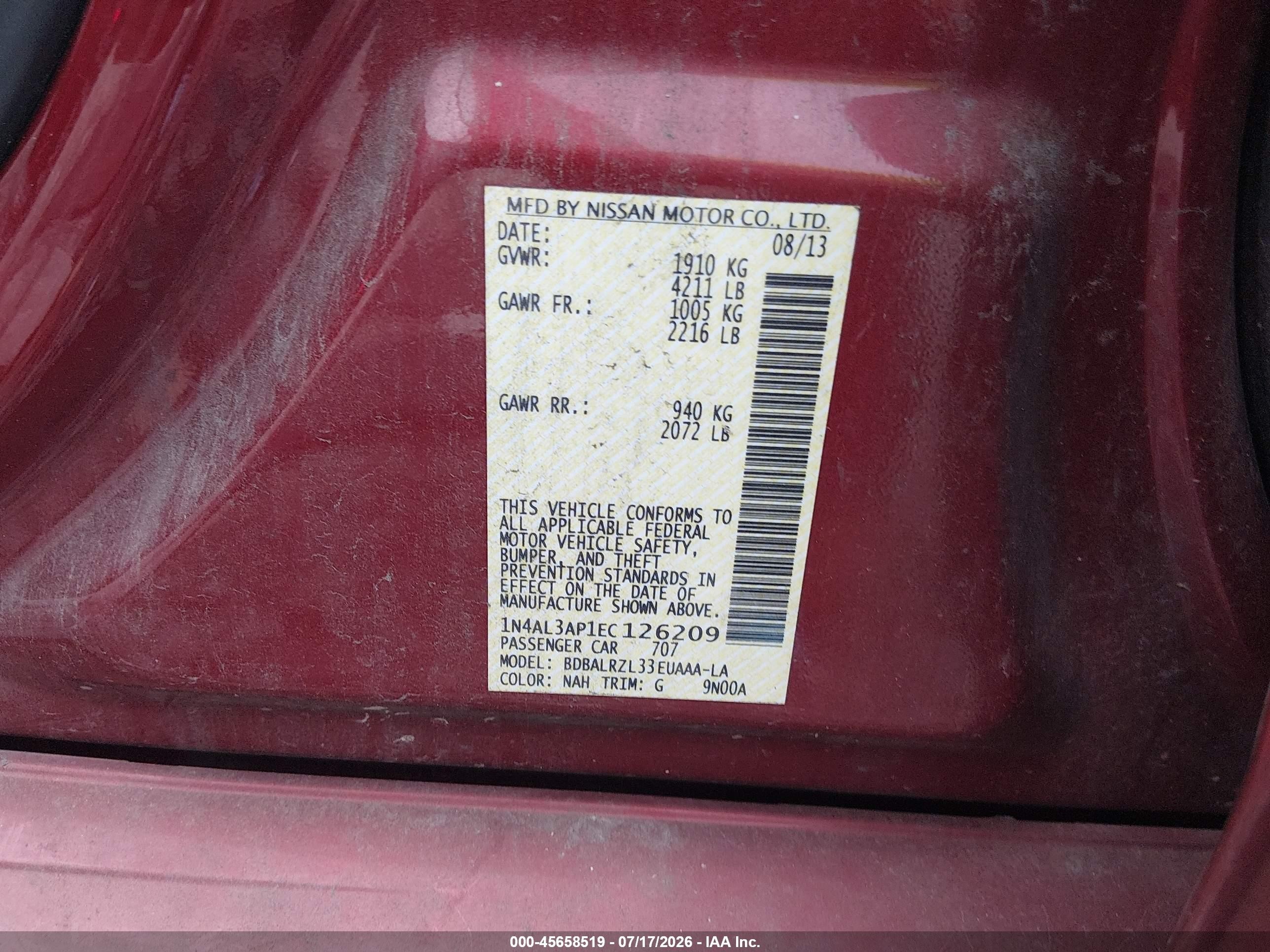 2014 Nissan Altima 2.5 S Red vin: 1N4AL3AP1EC126209