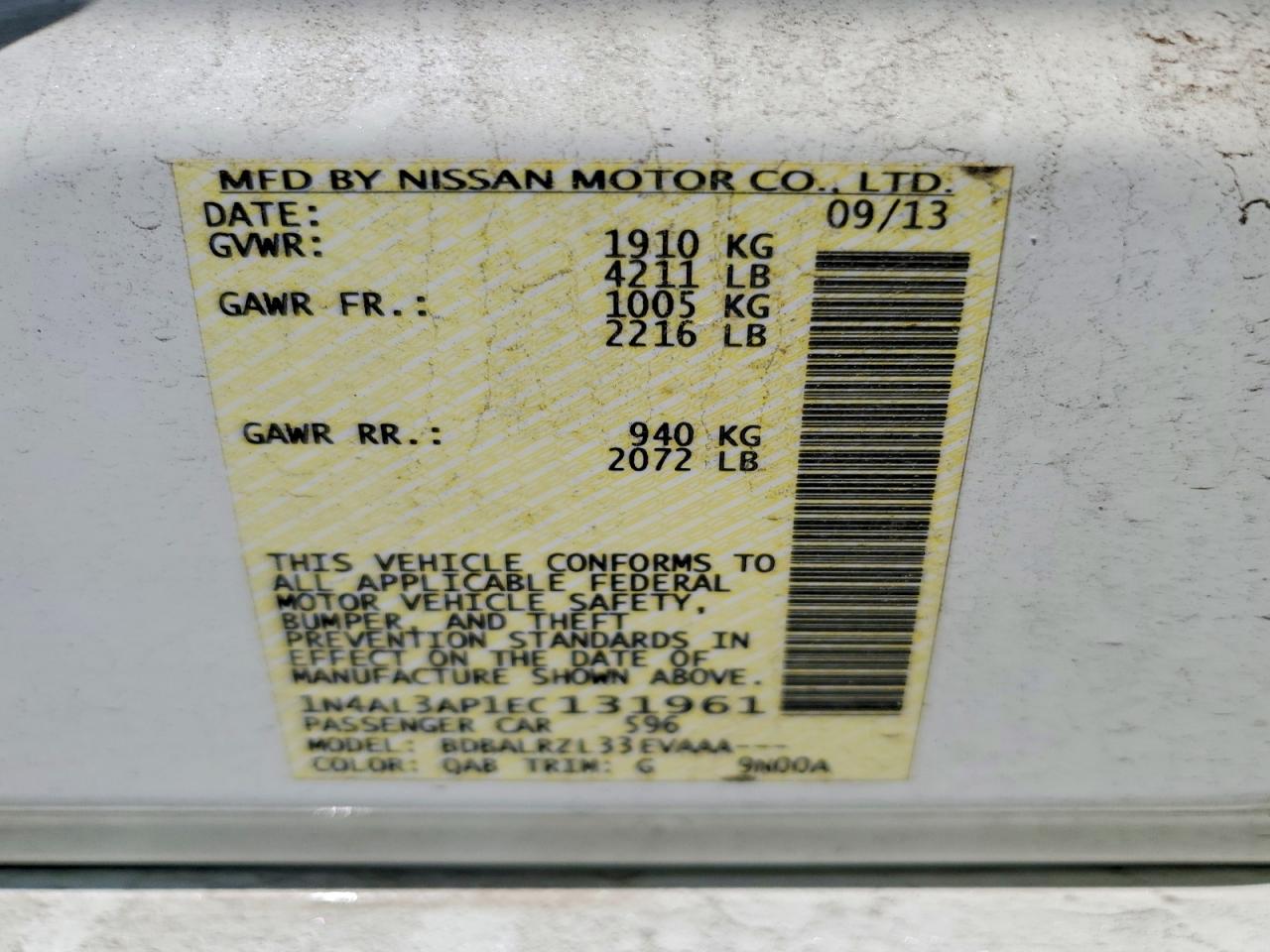 2014 Nissan Altima 2.5 S Белый vin: 1N4AL3AP1EC131961