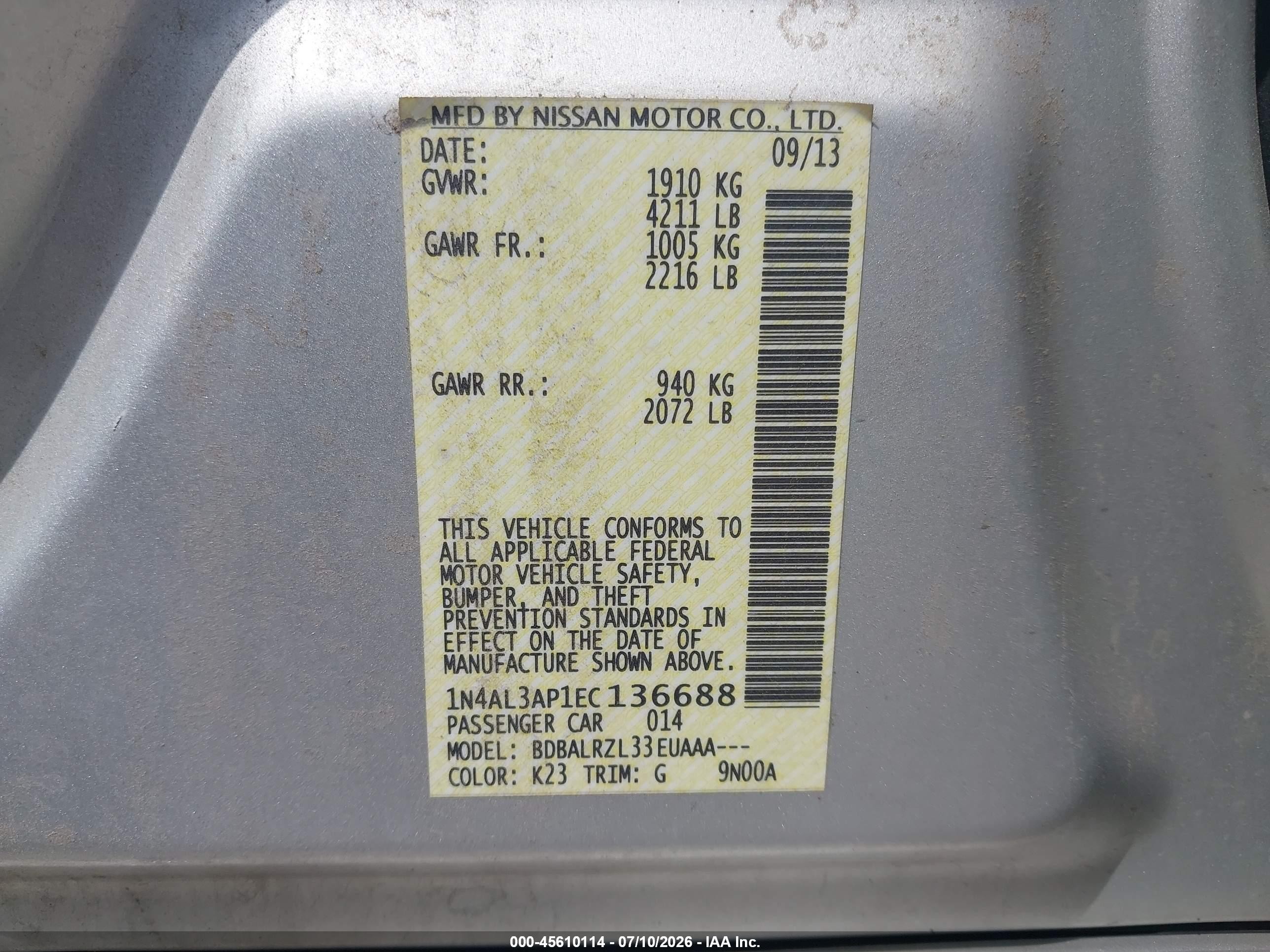 2014 Nissan Altima 2.5 S Silver vin: 1N4AL3AP1EC136688