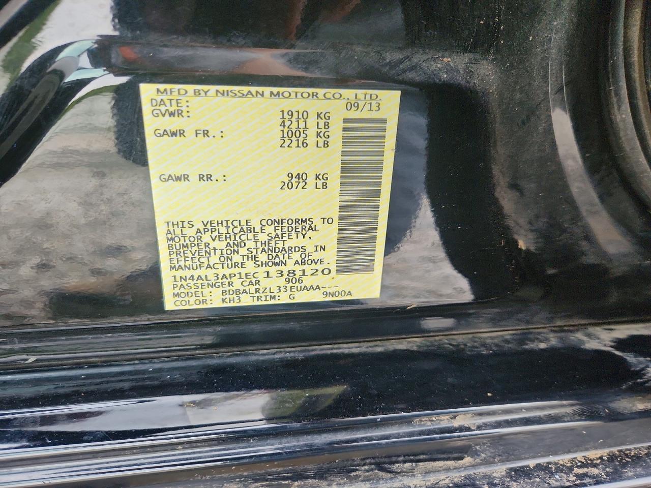 2014 Nissan Altima 2.5 S Black vin: 1N4AL3AP1EC138120