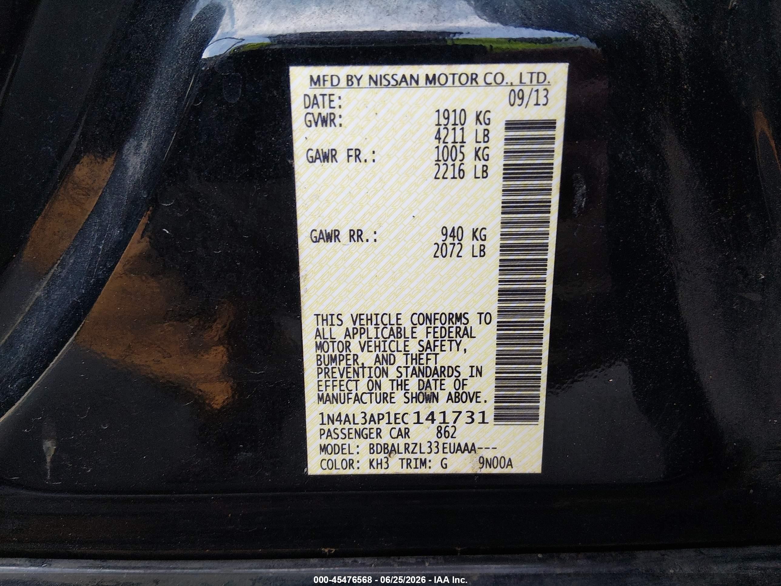 2014 Nissan Altima 2.5 S Black vin: 1N4AL3AP1EC141731