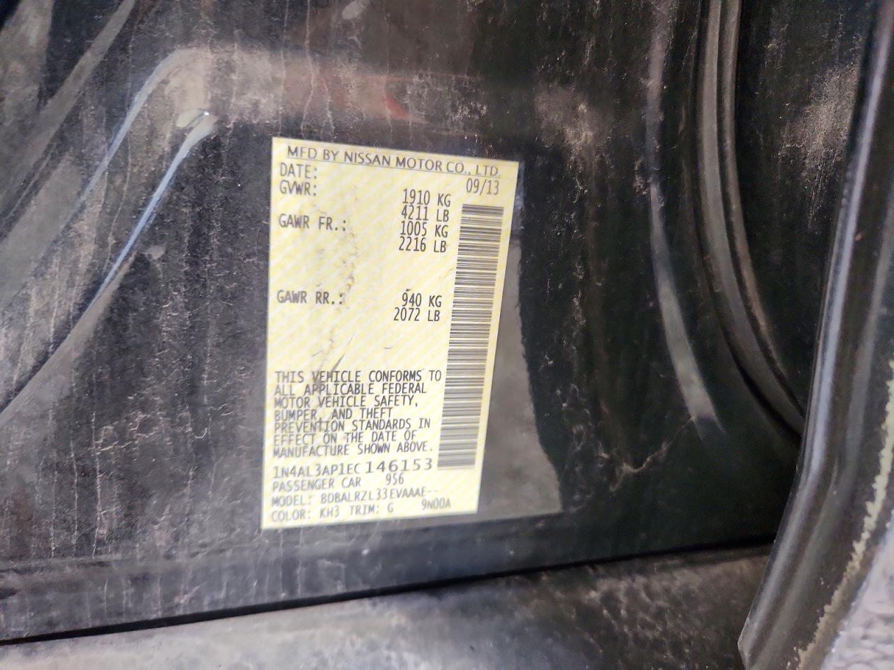 2014 Nissan Altima 2.5 Black vin: 1N4AL3AP1EC146153