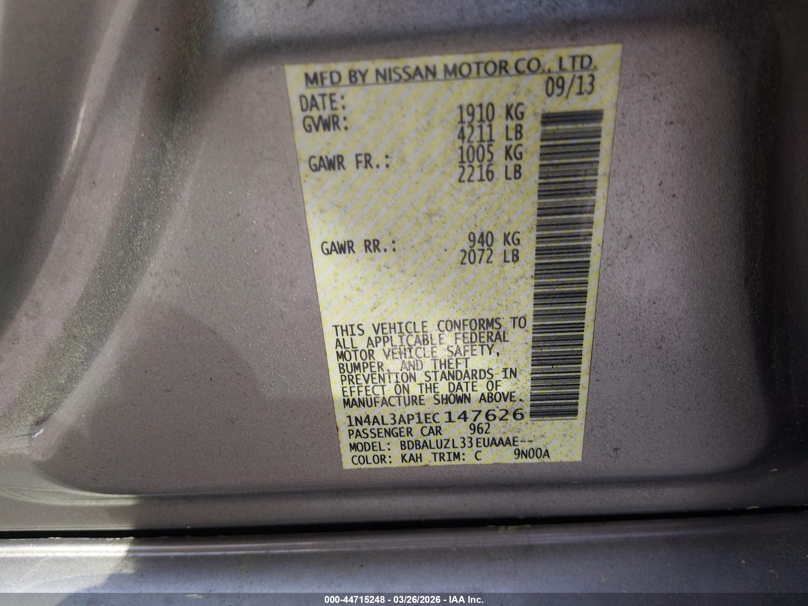 2014 Nissan Altima 2.5 Sv Gray vin: 1N4AL3AP1EC147626
