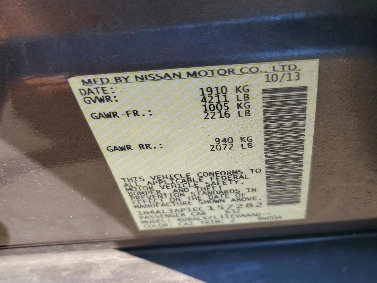 2014 Nissan Altima 2.5 Sl Gray vin: 1N4AL3AP1EC157282