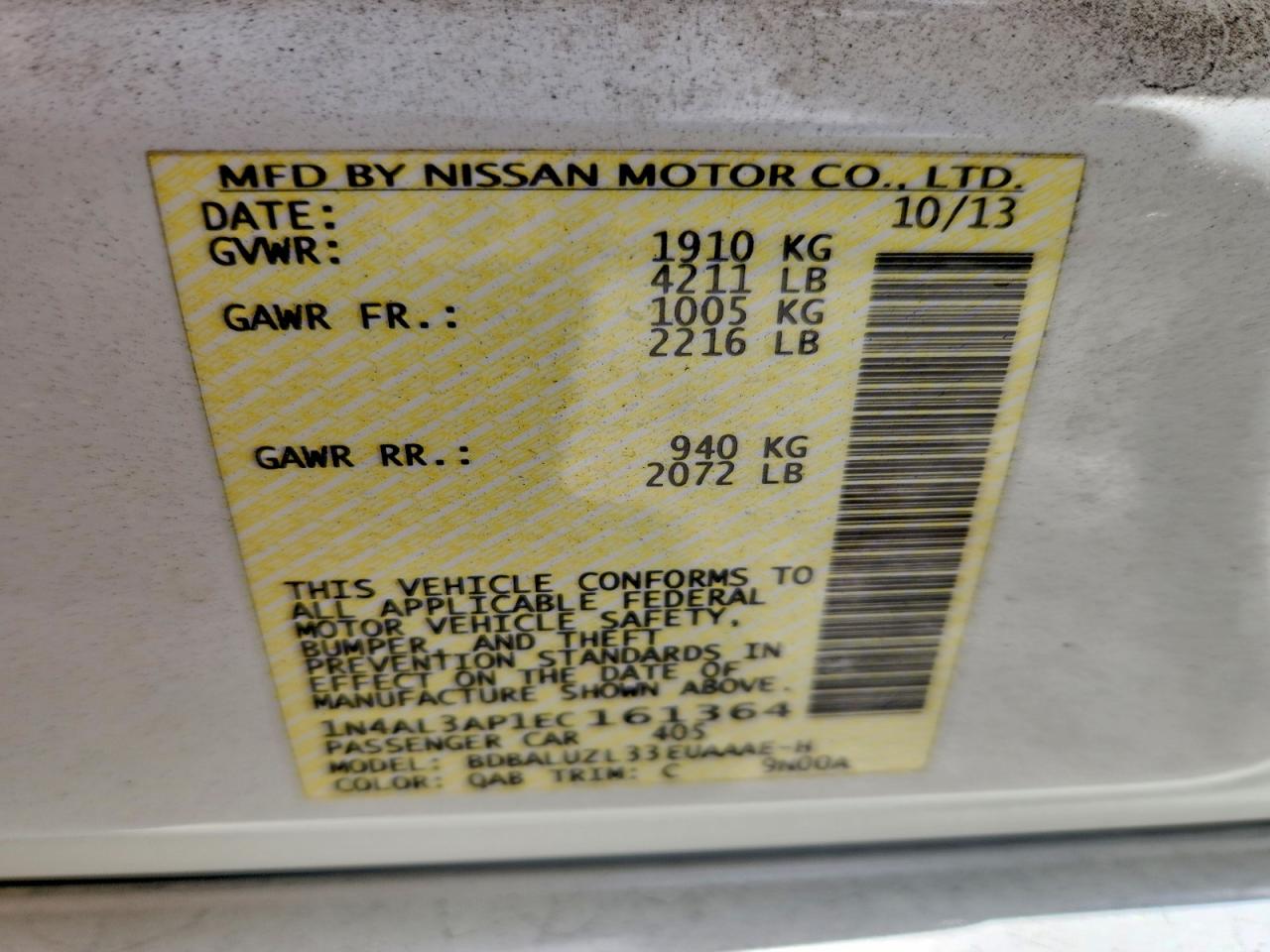 2014 Nissan Altima 2.5 Sv White vin: 1N4AL3AP1EC161364