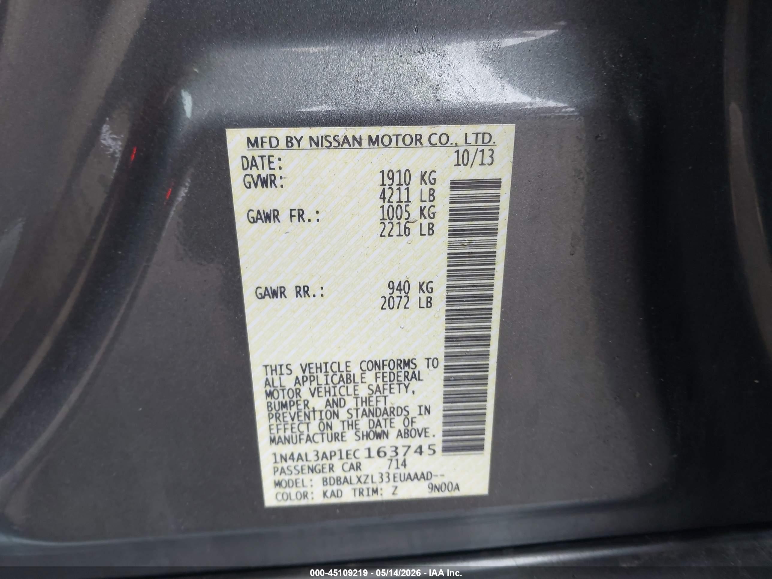 2014 Nissan Altima 2.5 Sl Gray vin: 1N4AL3AP1EC163745
