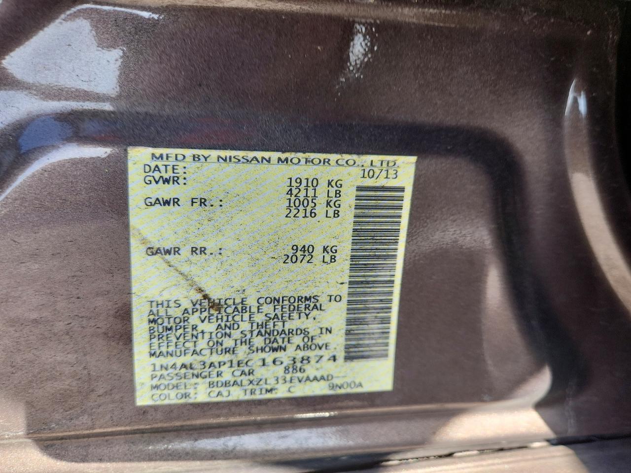 2014 Nissan Altima 2.5 Sl Gray vin: 1N4AL3AP1EC163874