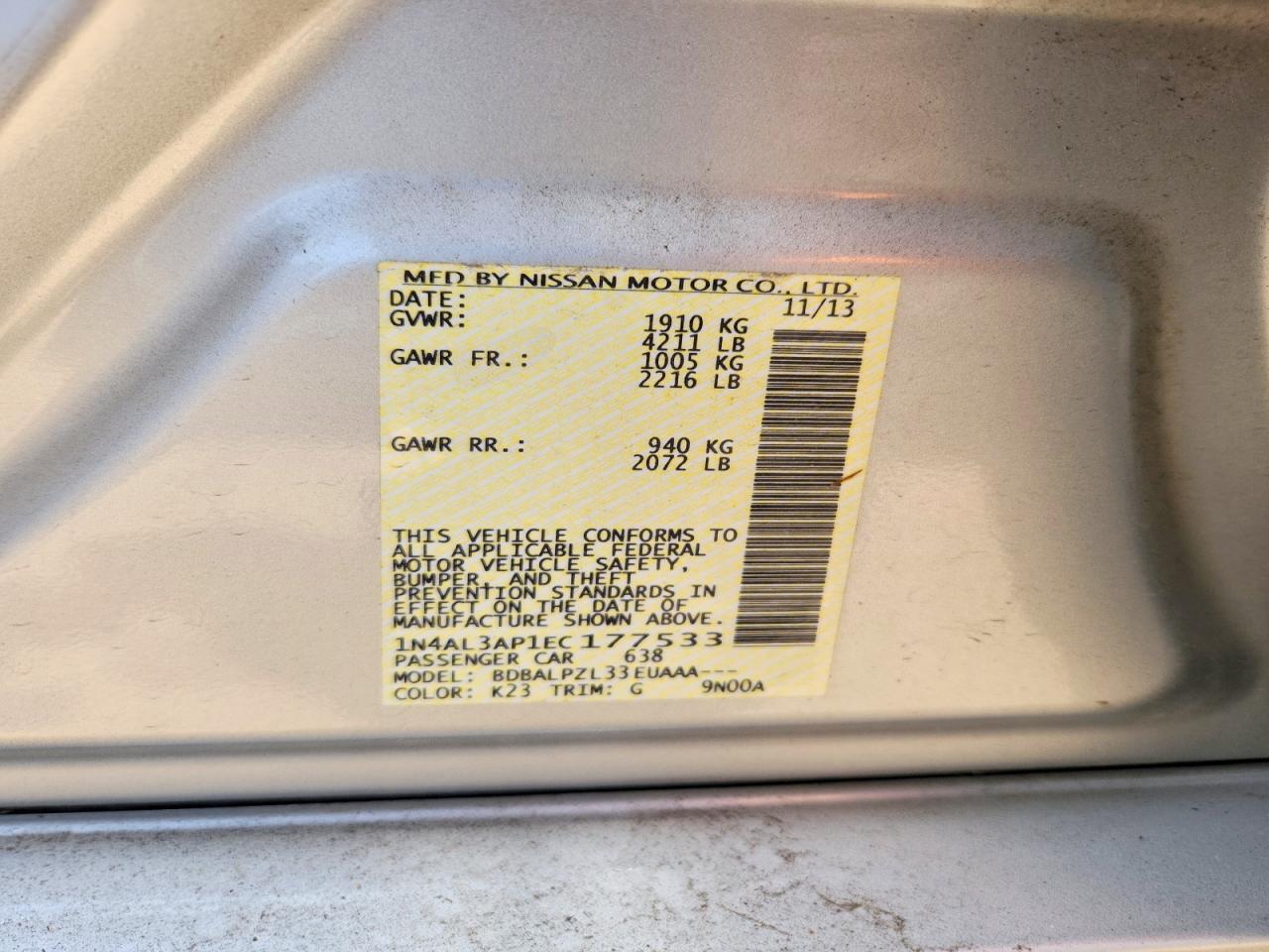 2014 Nissan Altima Silver vin: 1N4AL3AP1EC177533