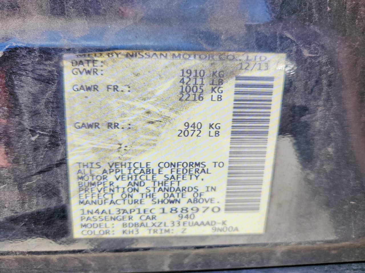 2014 Nissan Altima 2.5 Sl Черный vin: 1N4AL3AP1EC188970