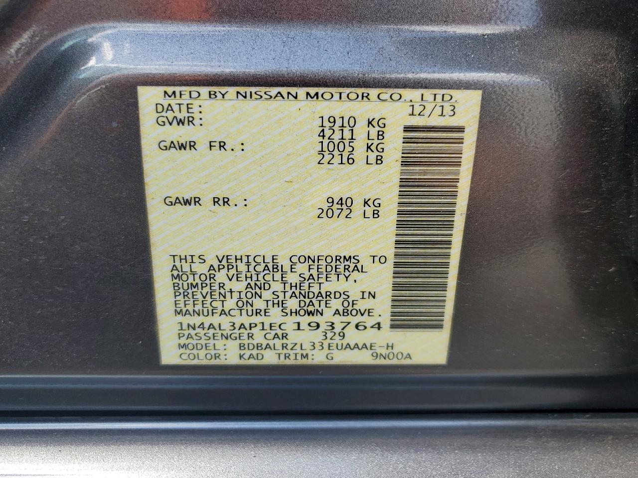 2014 Nissan Altima 2.5 Gray vin: 1N4AL3AP1EC193764