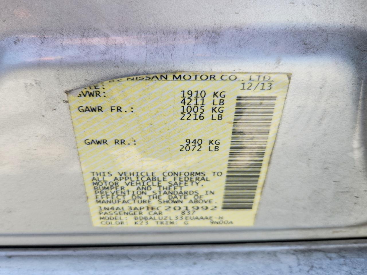 2014 Nissan Altima 2.5 Sv Silver vin: 1N4AL3AP1EC201992