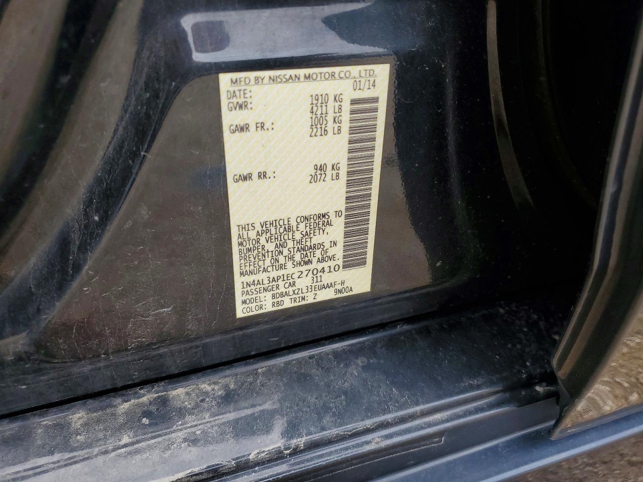 2014 Nissan Altima 2.5 Sl Синий vin: 1N4AL3AP1EC270410