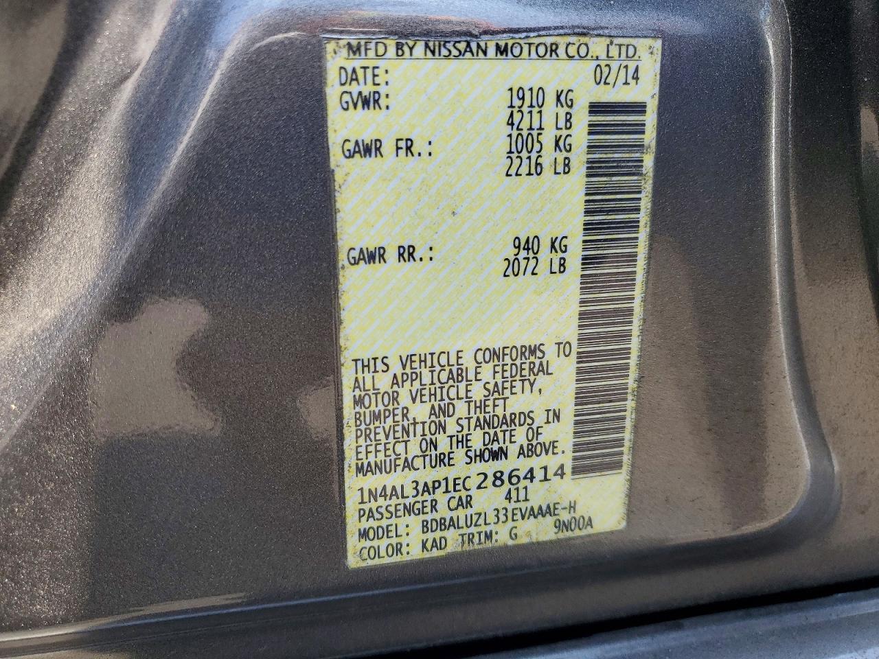 2014 Nissan Altima 2.5 Sv Gray vin: 1N4AL3AP1EC286414