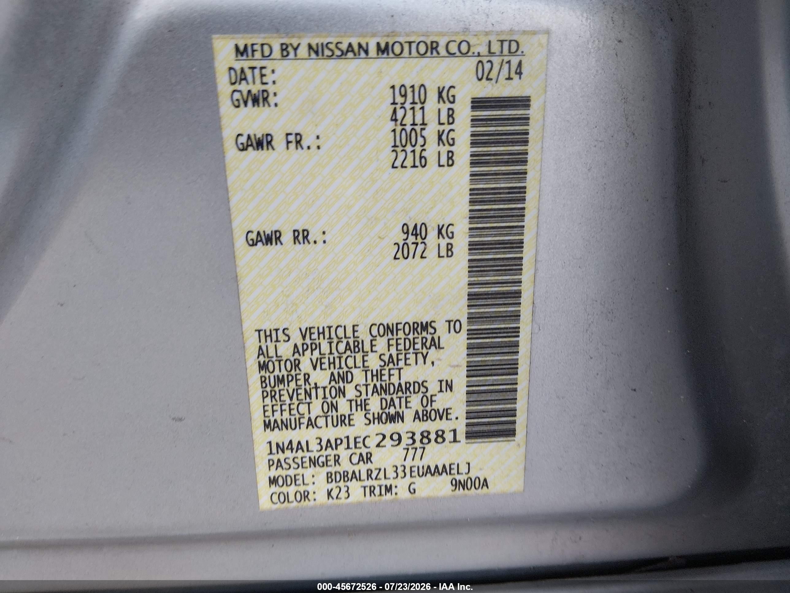 2014 Nissan Altima 2.5 S Silver vin: 1N4AL3AP1EC293881