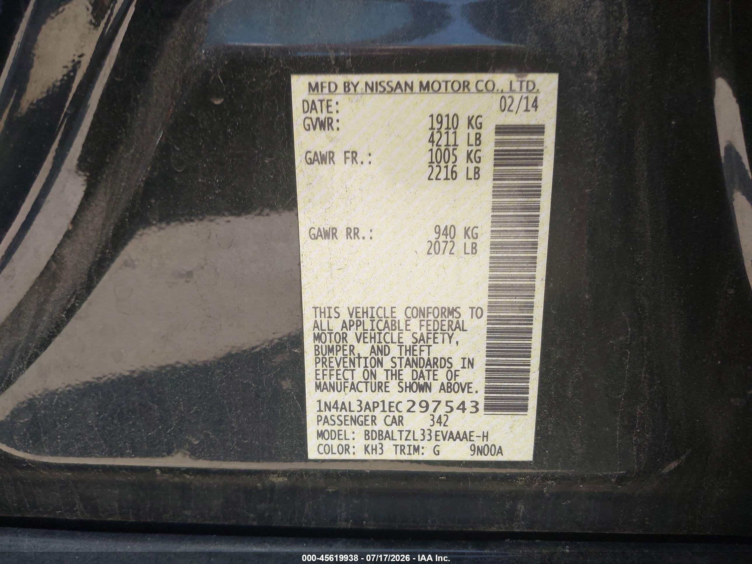 2014 Nissan Altima 2.5 Sv Черный vin: 1N4AL3AP1EC297543