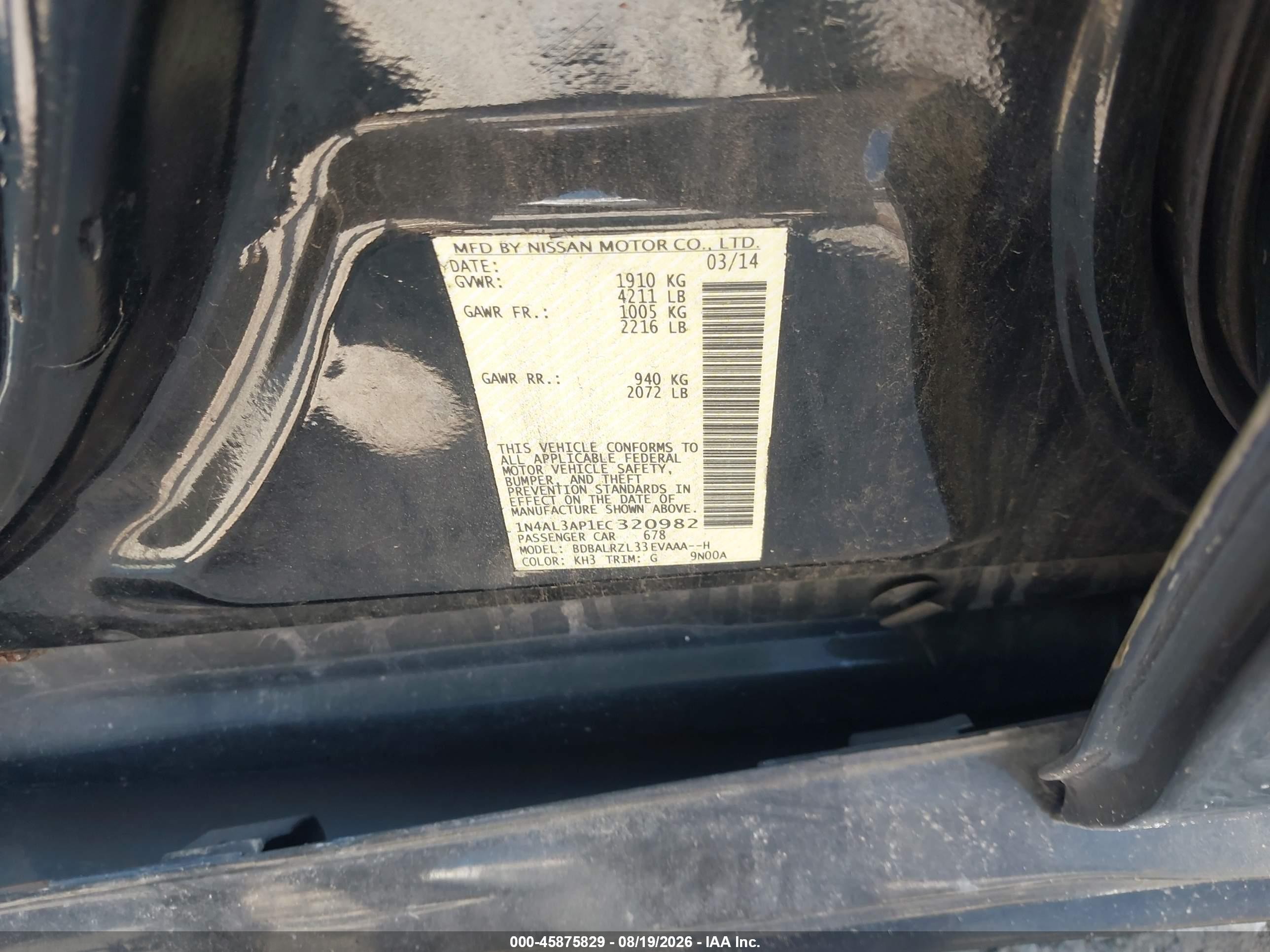 2014 Nissan Altima 2.5 S Black vin: 1N4AL3AP1EC320982