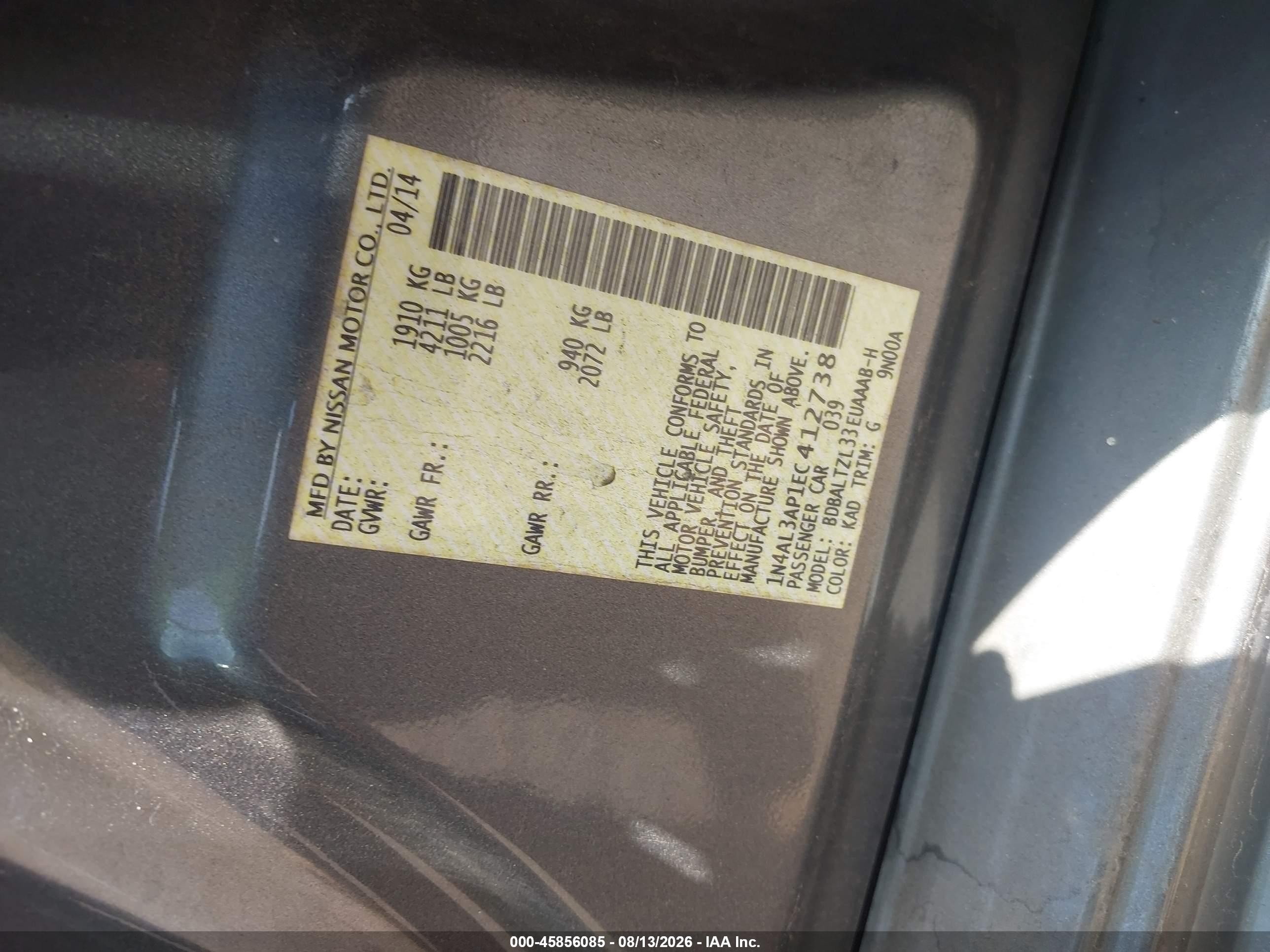 2014 Nissan Altima 2.5 Sv Gray vin: 1N4AL3AP1EC412738