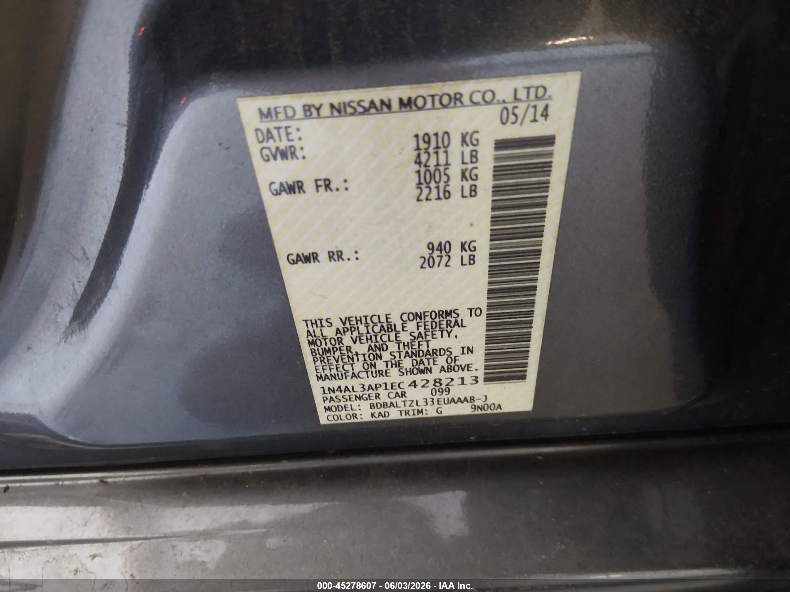 2014 Nissan Altima 2.5 Sv Gray vin: 1N4AL3AP1EC428213