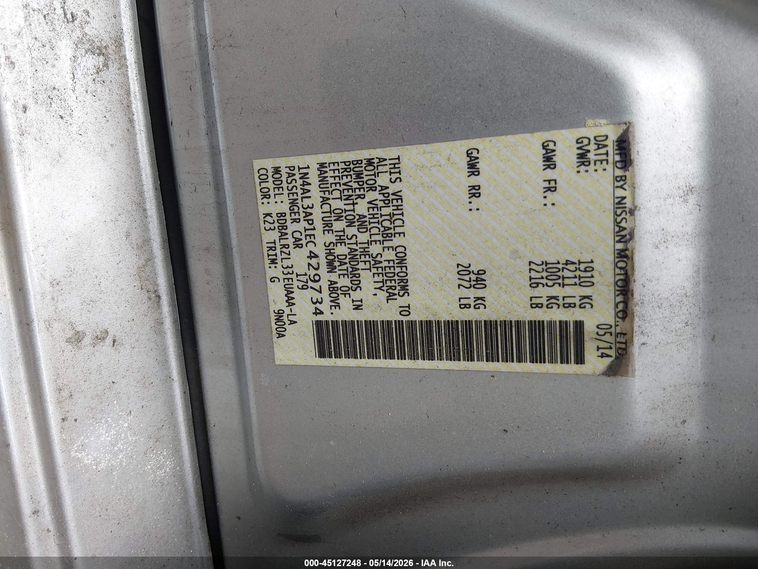 2014 Nissan Altima 2.5 S Silver vin: 1N4AL3AP1EC429734
