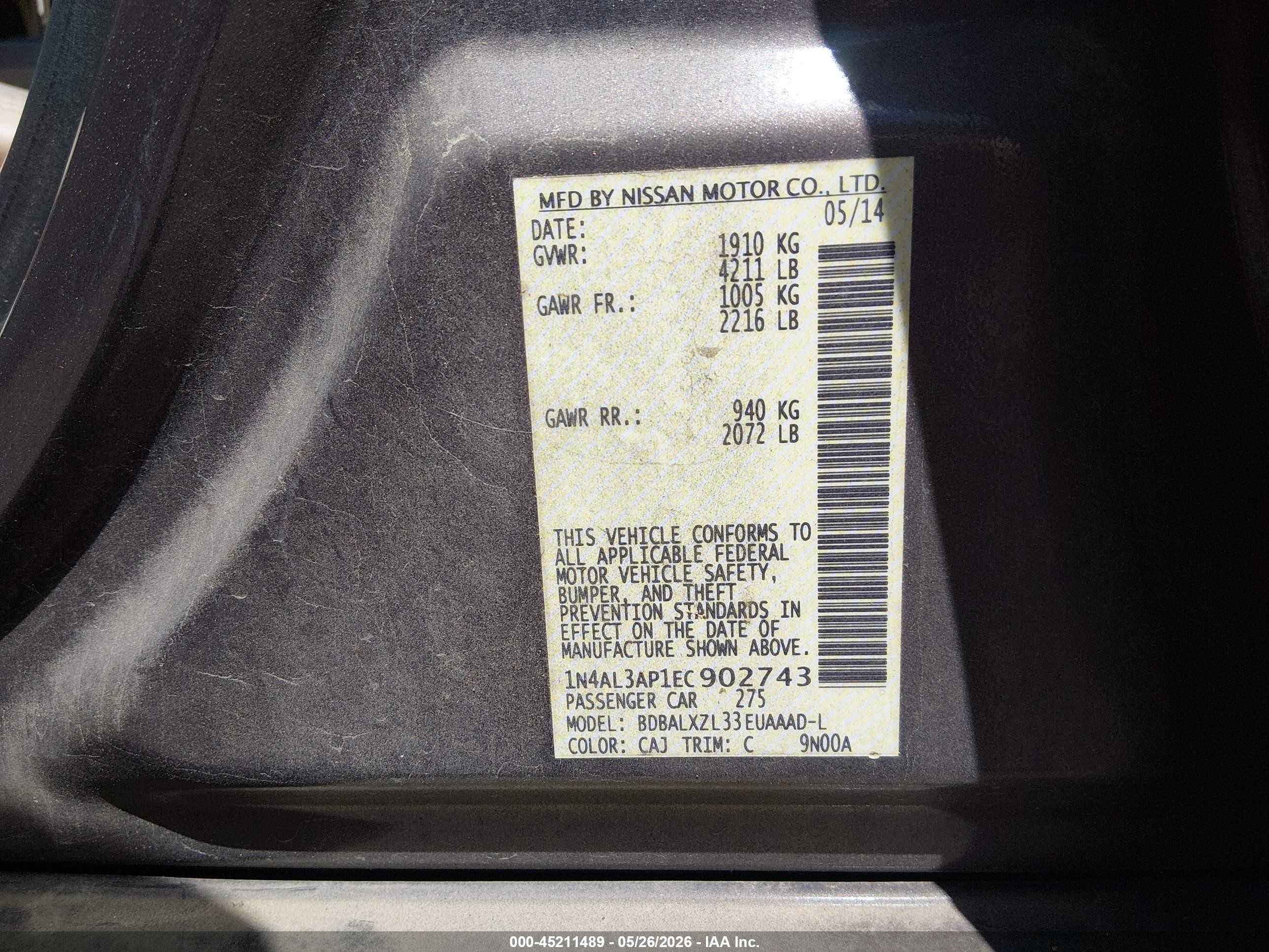 2014 Nissan Altima 2.5 Sl Коричневый vin: 1N4AL3AP1EC902743