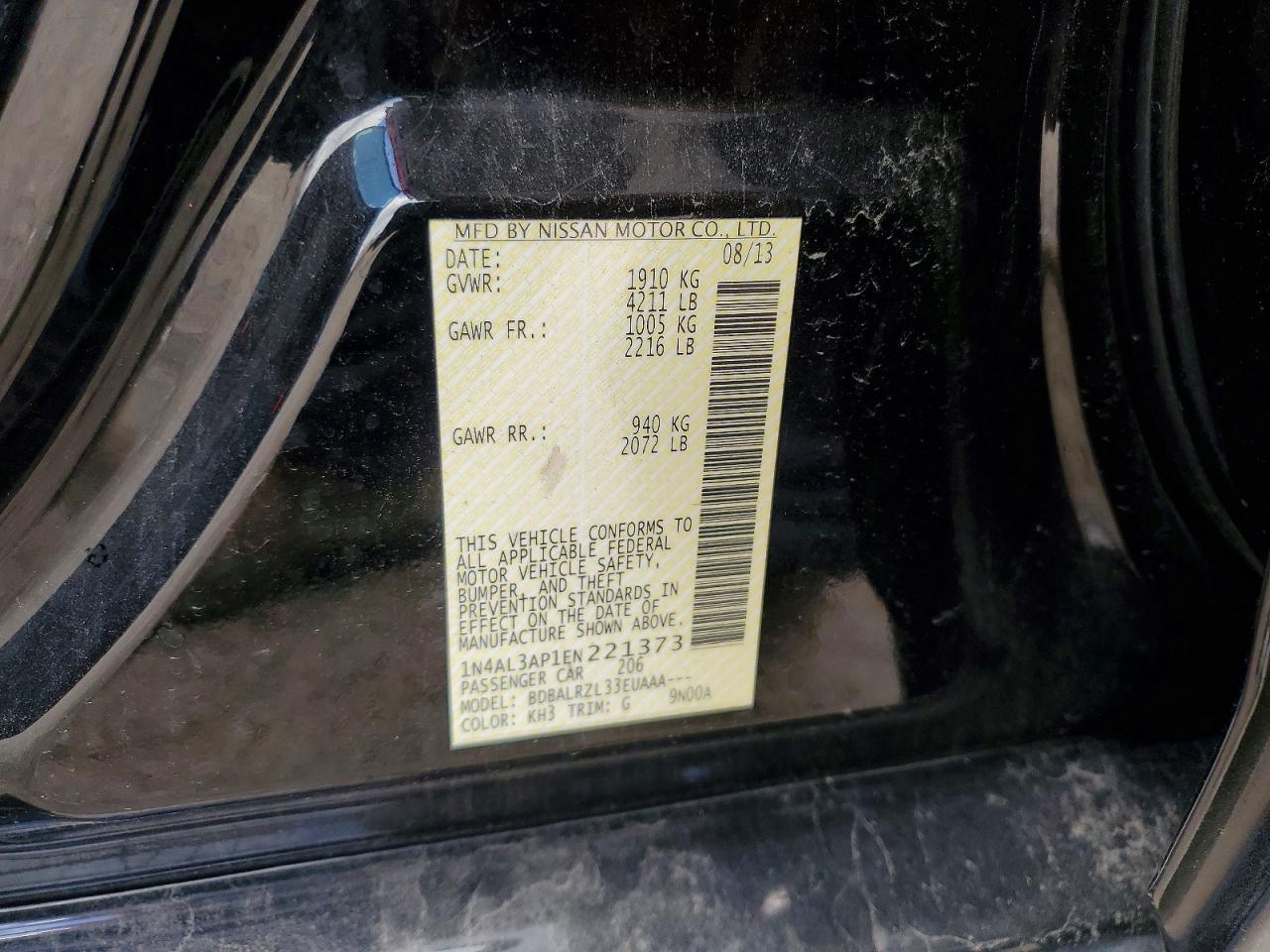 2014 Nissan Altima 2.5 S Black vin: 1N4AL3AP1EN221373