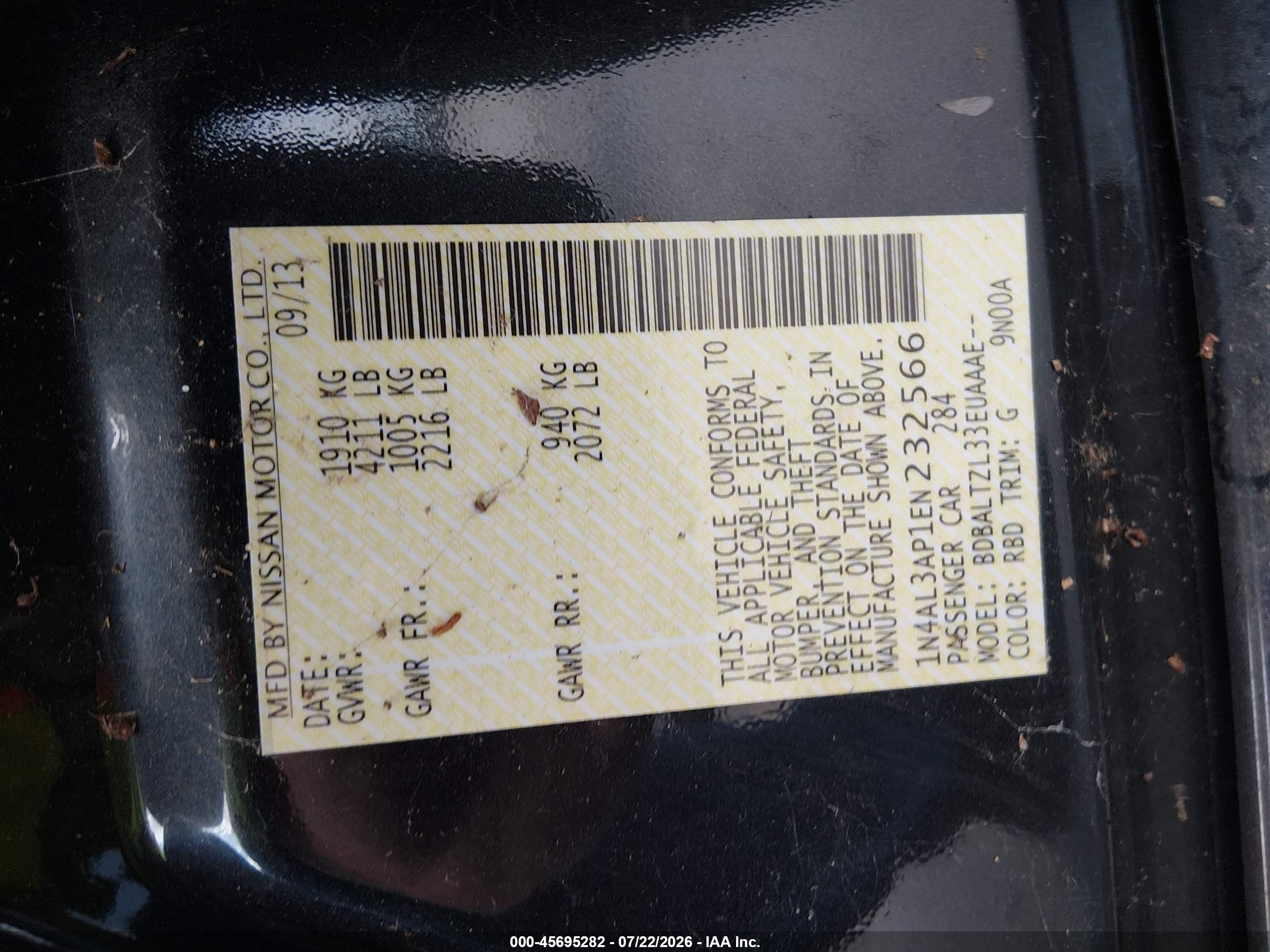2014 Nissan Altima 2.5 Sv Black vin: 1N4AL3AP1EN232566