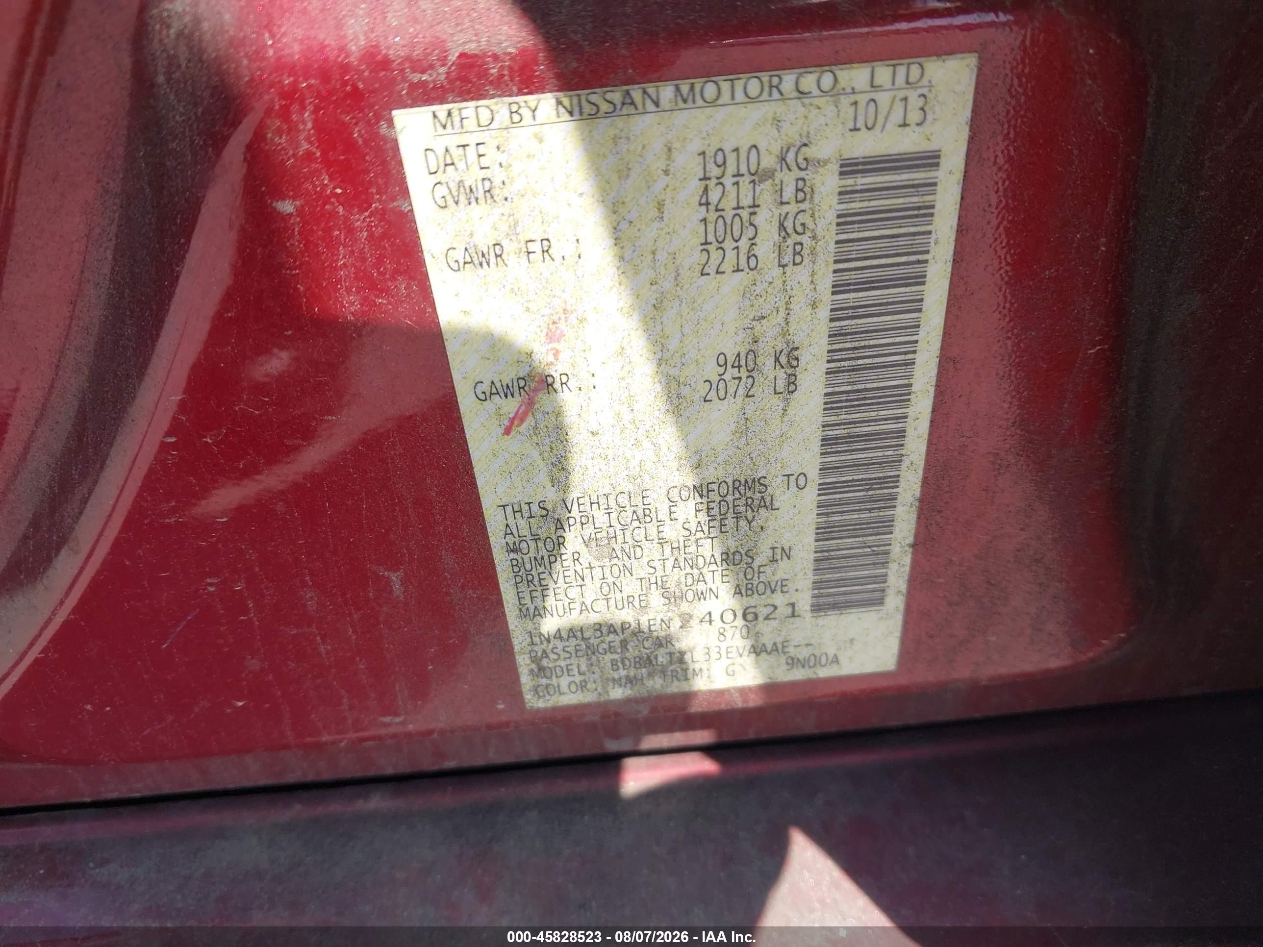2014 Nissan Altima 2.5 Sv Red vin: 1N4AL3AP1EN240621