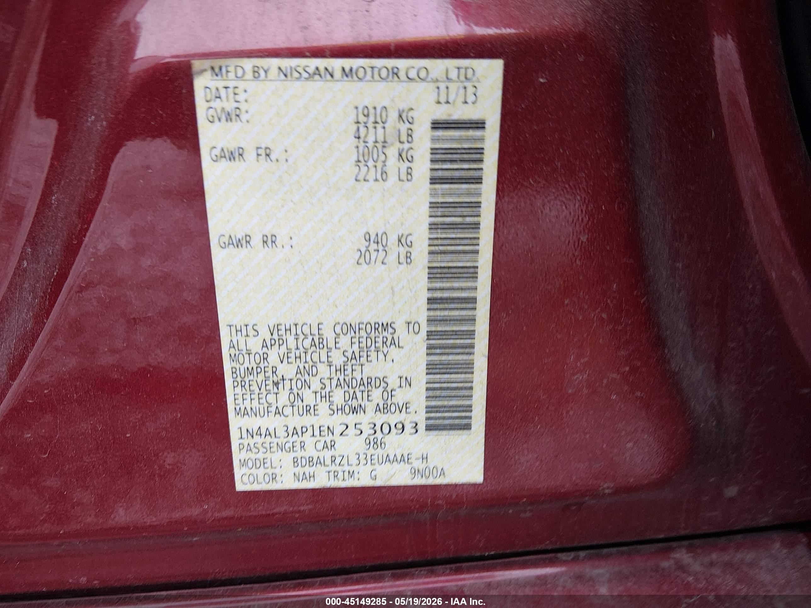 2014 Nissan Altima 2.5 S Red vin: 1N4AL3AP1EN253093