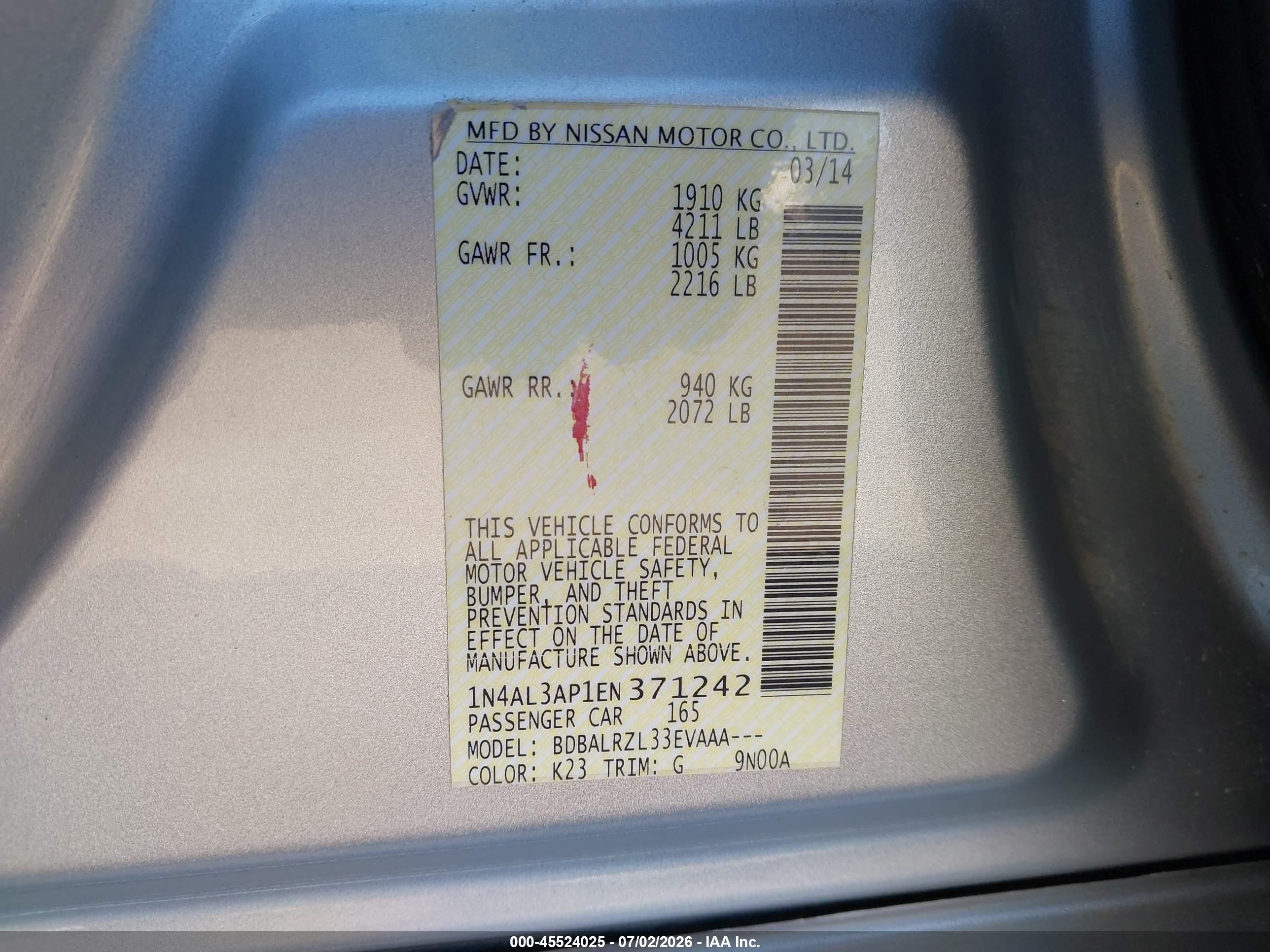 2014 Nissan Altima 2.5 S Silver vin: 1N4AL3AP1EN371242