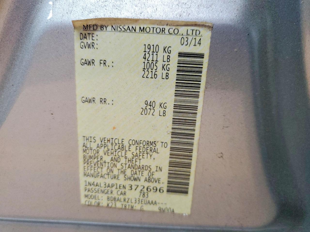 2014 Nissan Altima 2.5 S Silver vin: 1N4AL3AP1EN372696