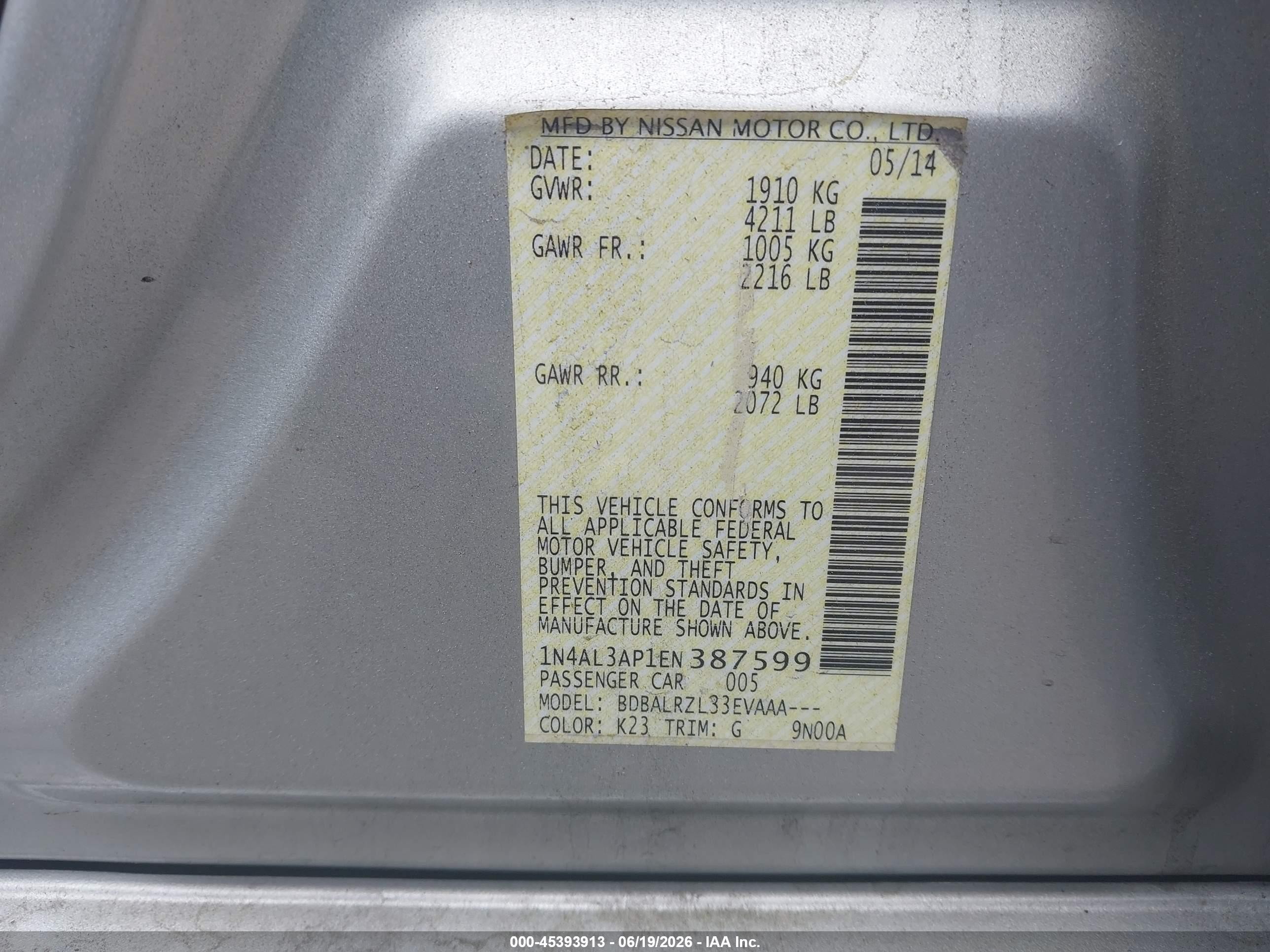 2014 Nissan Altima 2.5 S Silver vin: 1N4AL3AP1EN387599