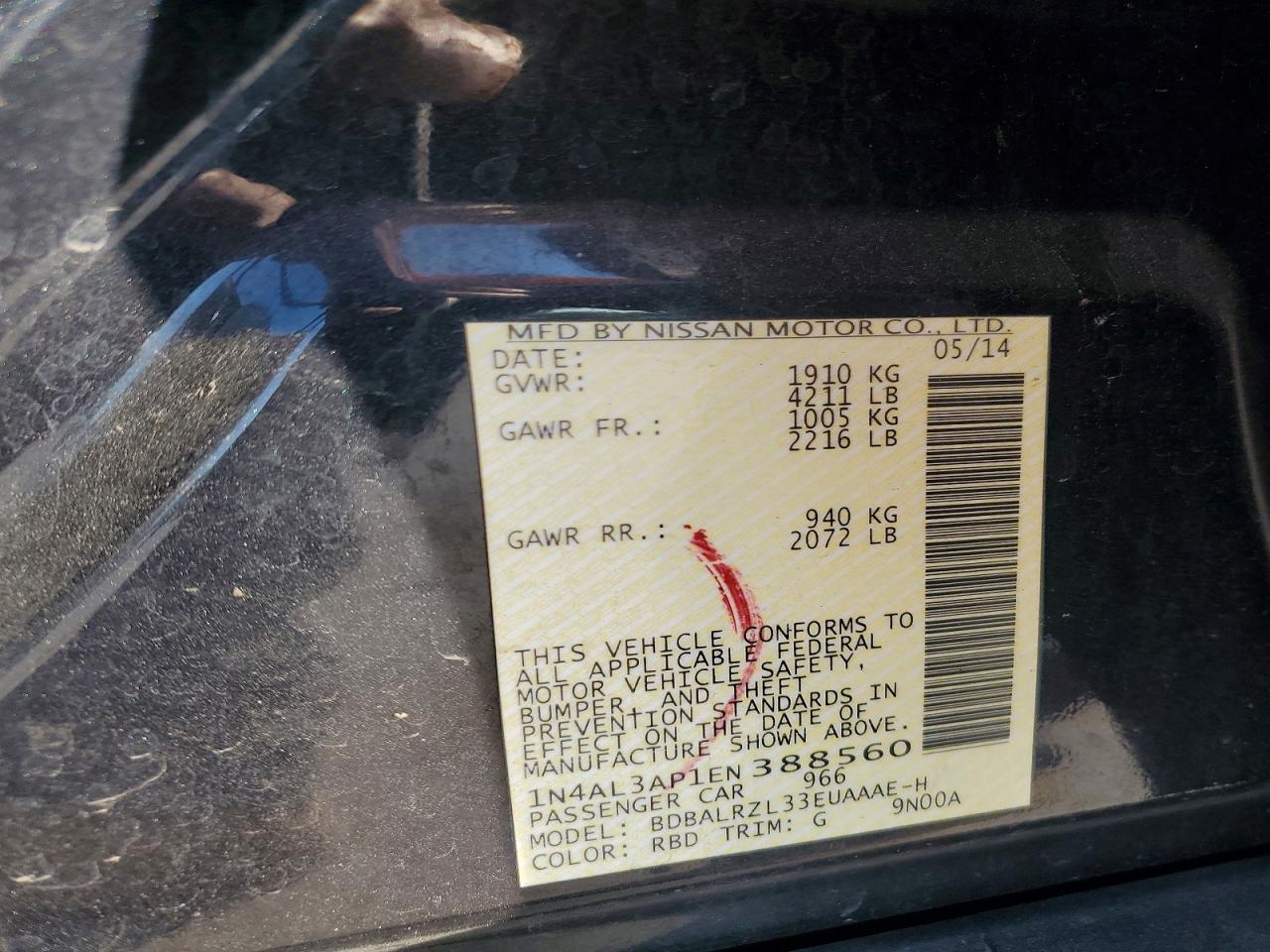 2014 Nissan Altima 2.5 S Charcoal vin: 1N4AL3AP1EN388560