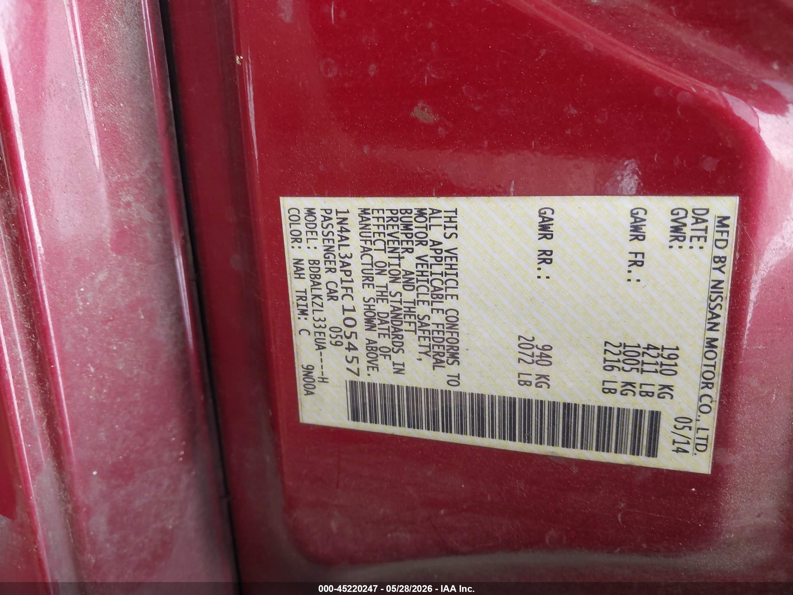 2015 Nissan Altima 2.5 Sv Красный vin: 1N4AL3AP1FC105457