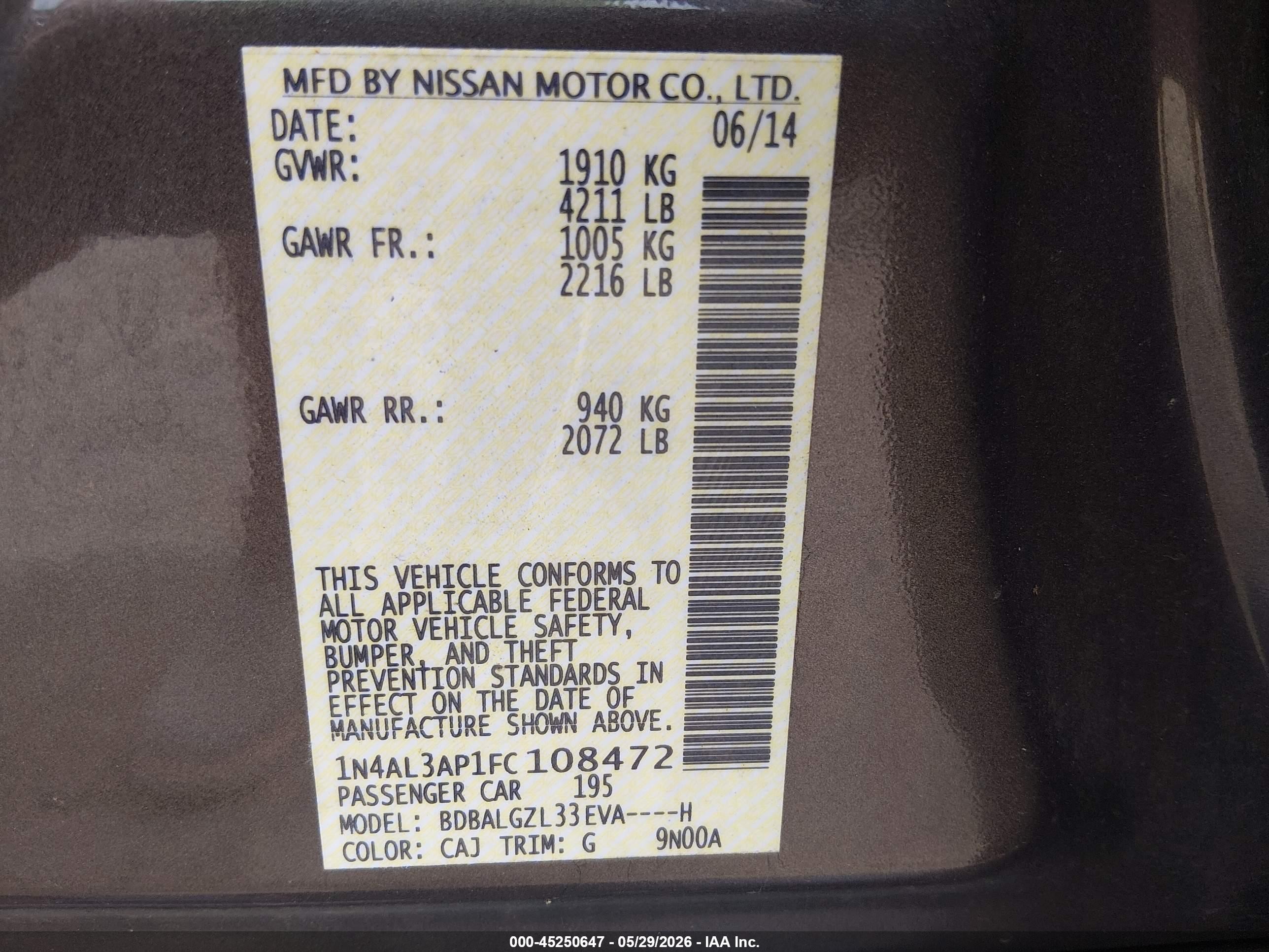 2015 Nissan Altima 2.5 S Brown vin: 1N4AL3AP1FC108472