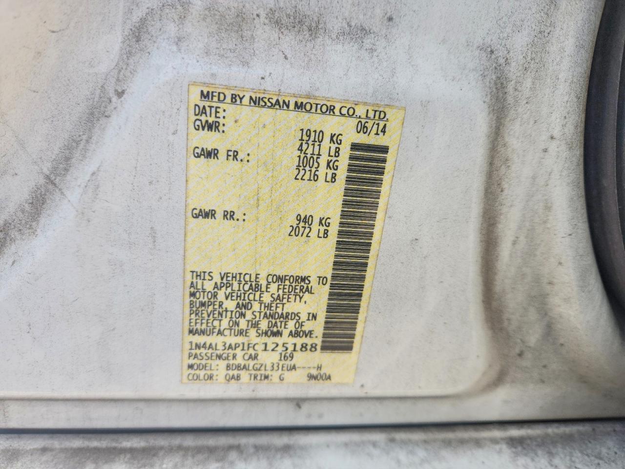 2015 Nissan Altima 2.5 S White vin: 1N4AL3AP1FC125188