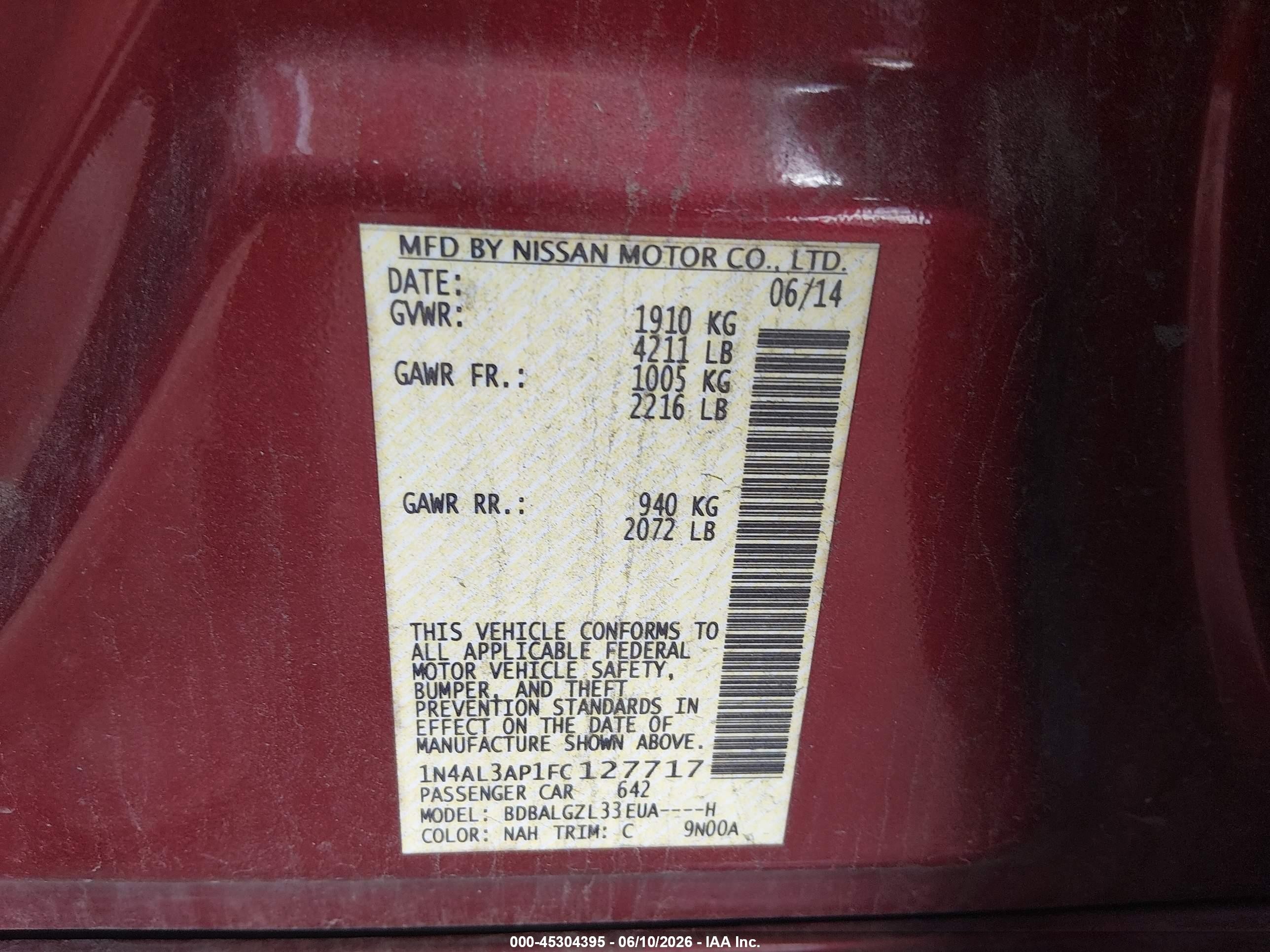 2015 Nissan Altima 2.5 S Red vin: 1N4AL3AP1FC127717